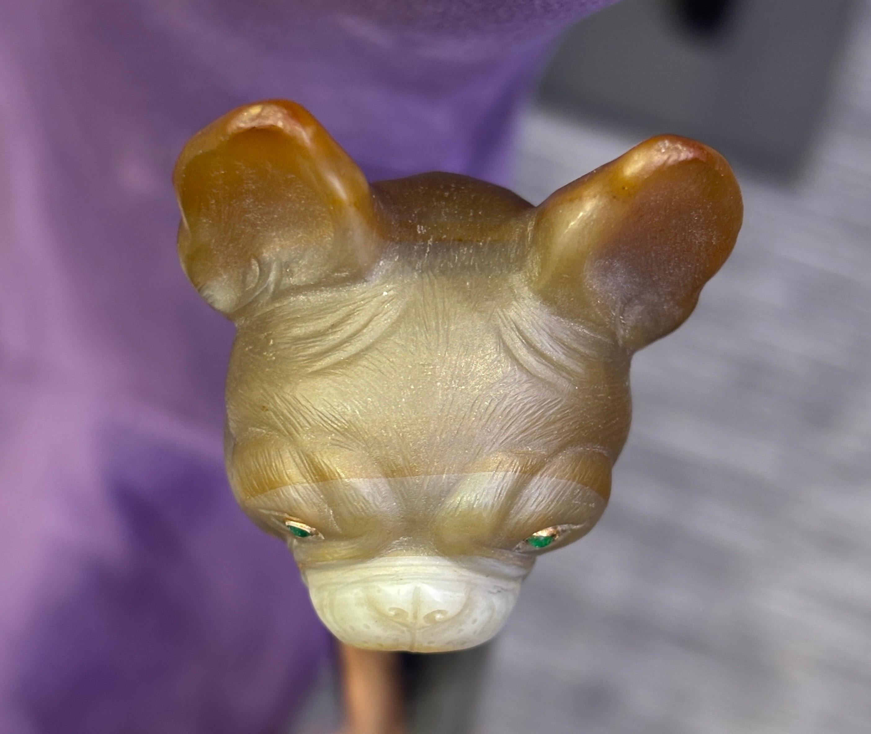 Canne de bouledogue en agate et perle de Cartier en vente 6