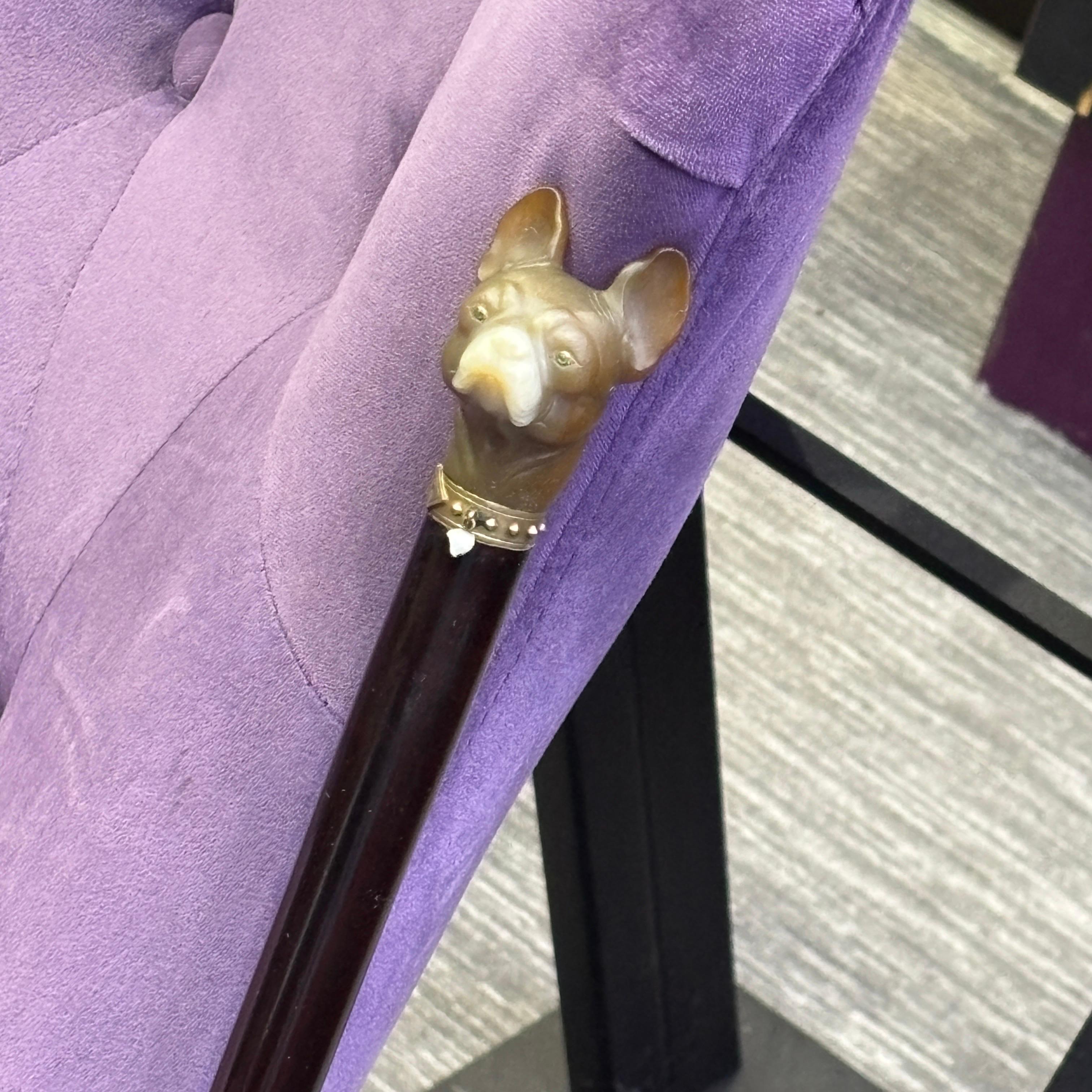 Canne de bouledogue en agate et perle de Cartier en vente 1