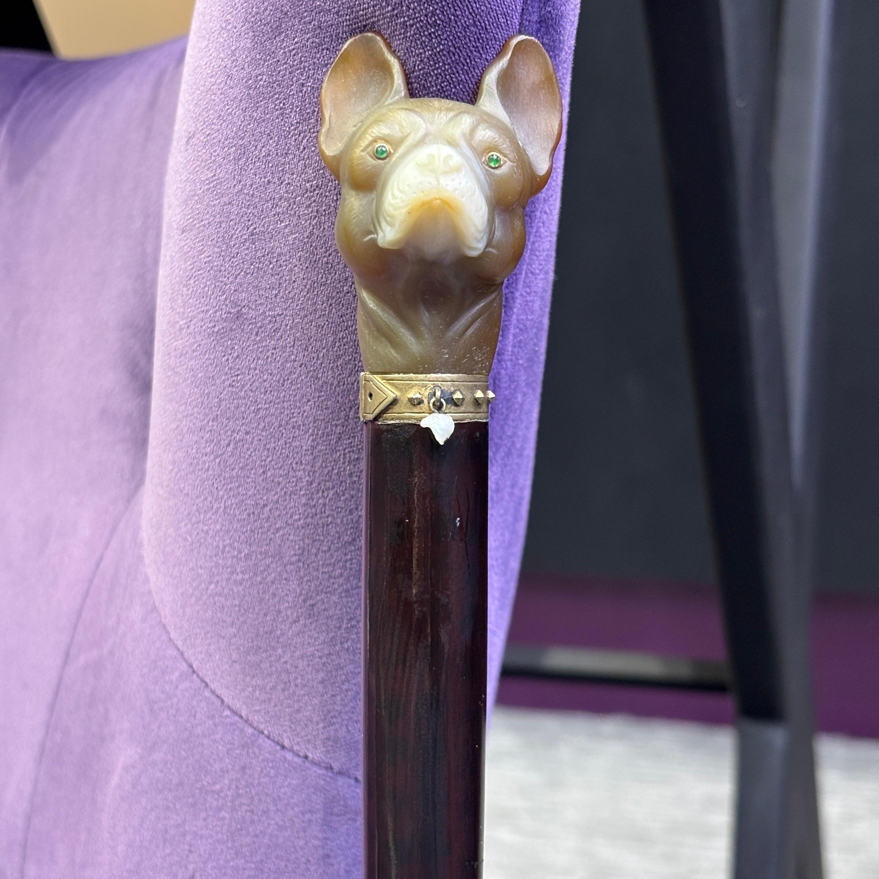 Canne de bouledogue en agate et perle de Cartier en vente 2