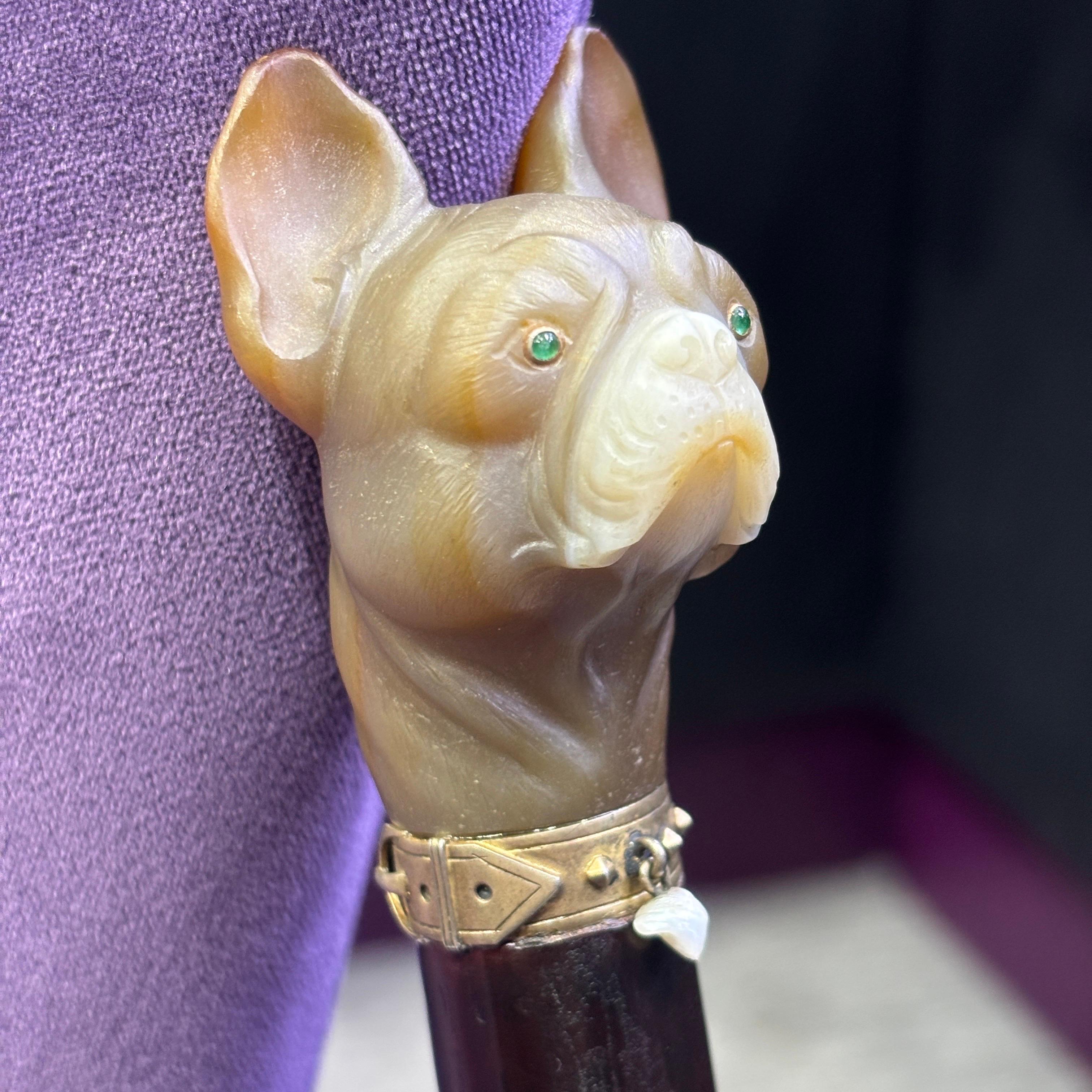 Canne de bouledogue en agate et perle de Cartier en vente 3