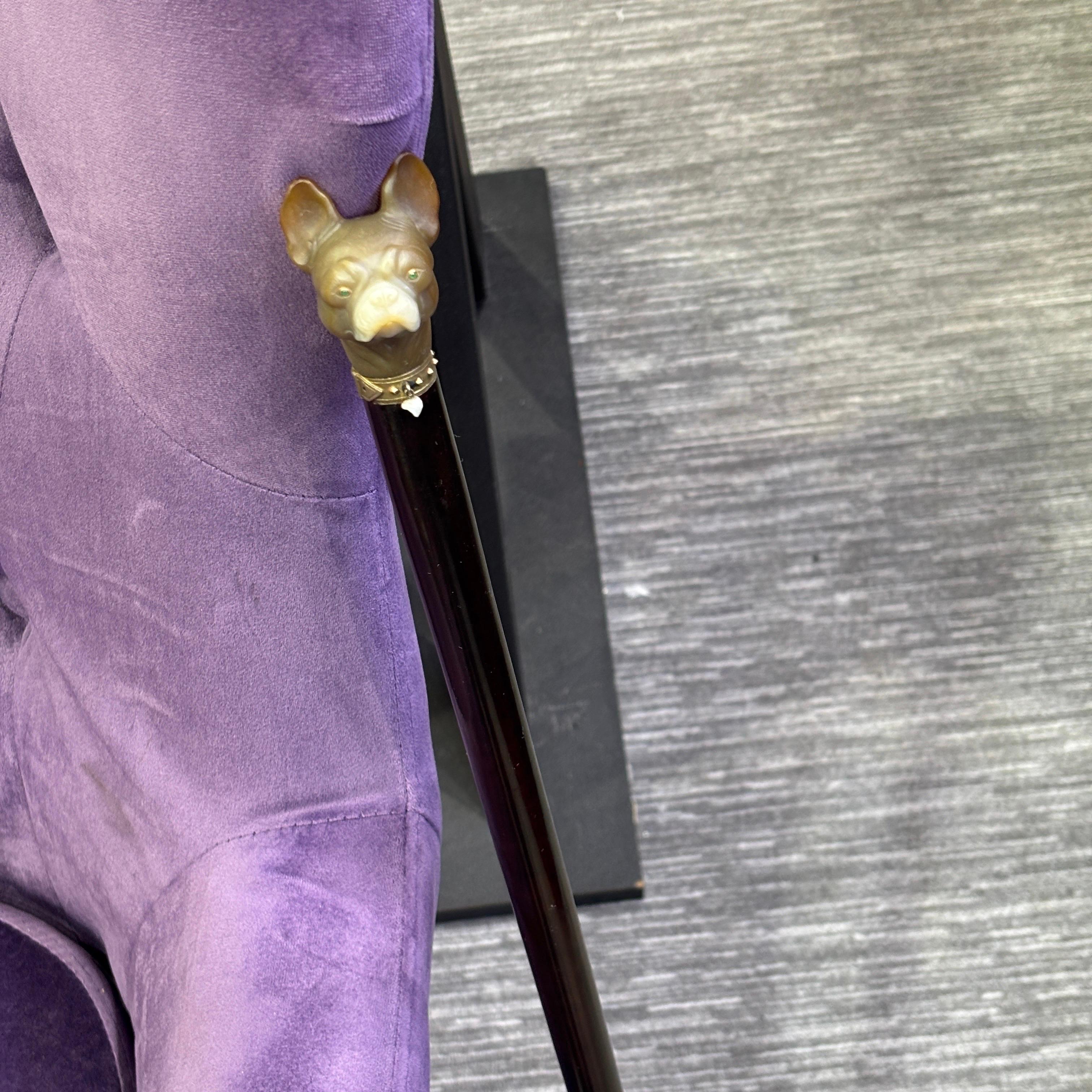 Canne de bouledogue en agate et perle de Cartier en vente 4