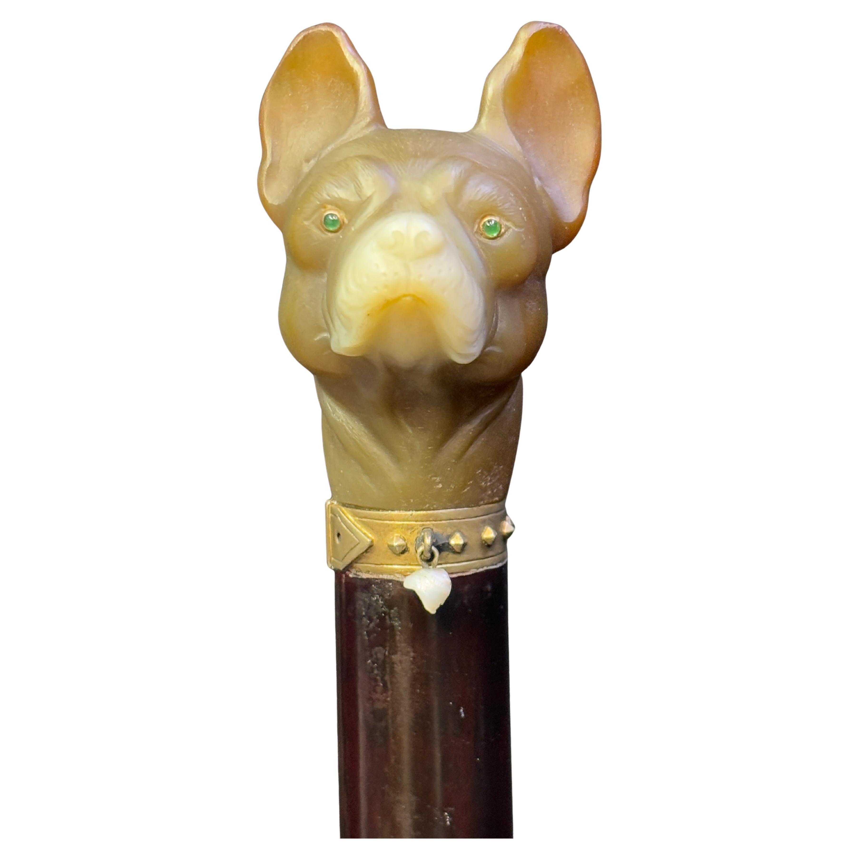Canne de bouledogue en agate et perle de Cartier en vente