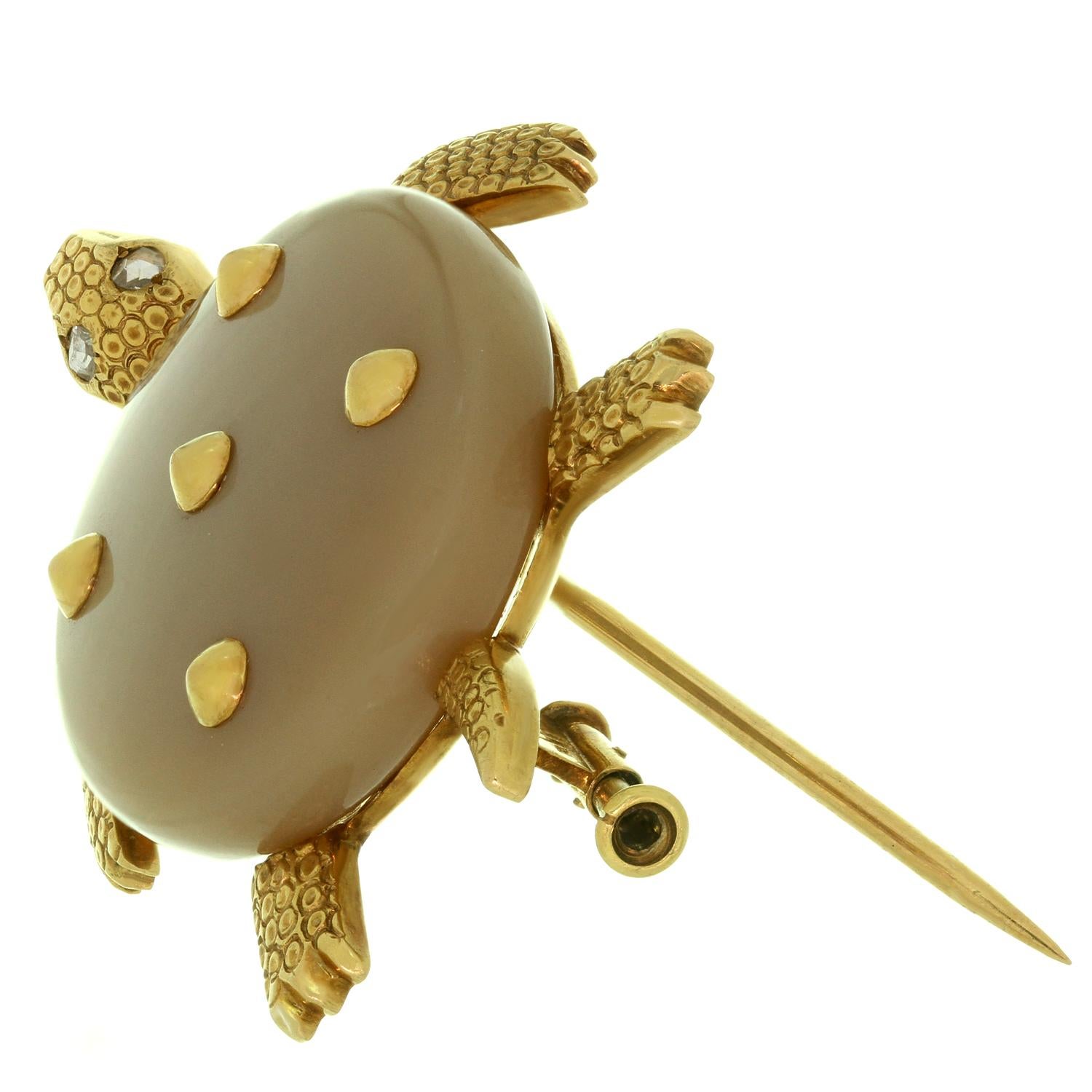 Cartier Agate Diamond Yellow Gold Turtle Brooch In Good Condition In New York, NY