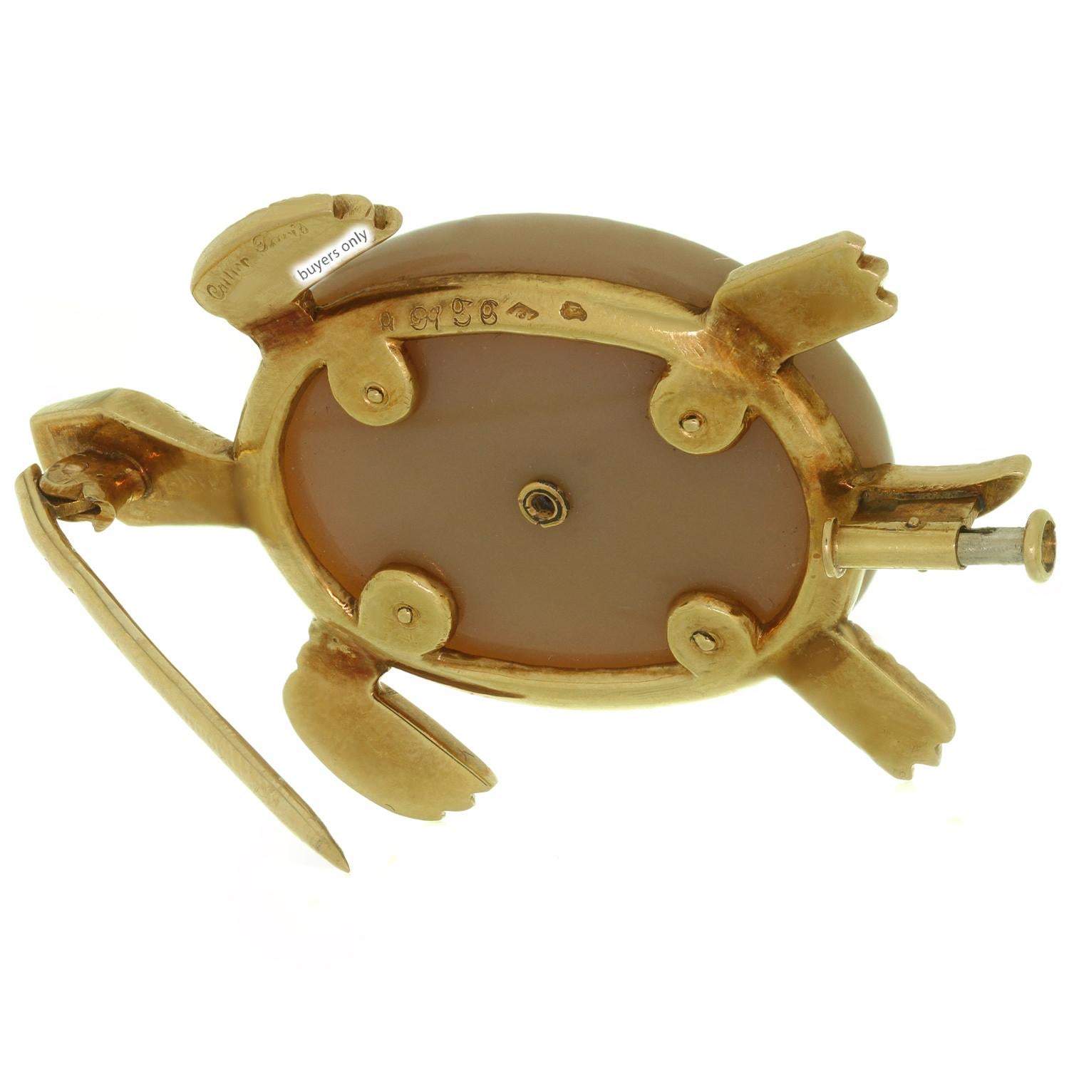 Cartier Agate Diamond Yellow Gold Turtle Brooch 1
