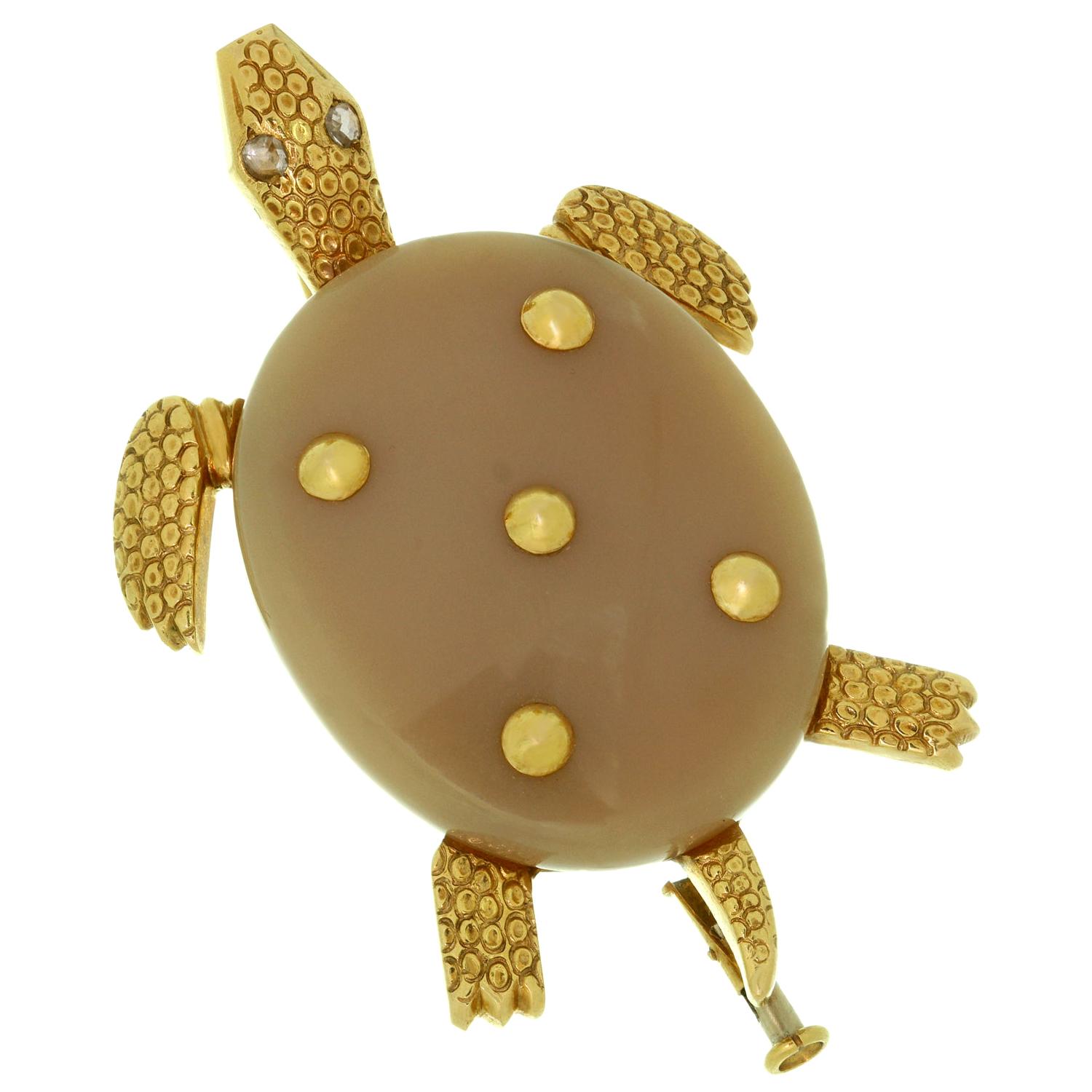 Cartier Agate Diamond Yellow Gold Turtle Brooch