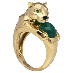 Cartier Agate Emerald Onyx 18 Karat Yellow Gold Panthere Vedra Agate Ring