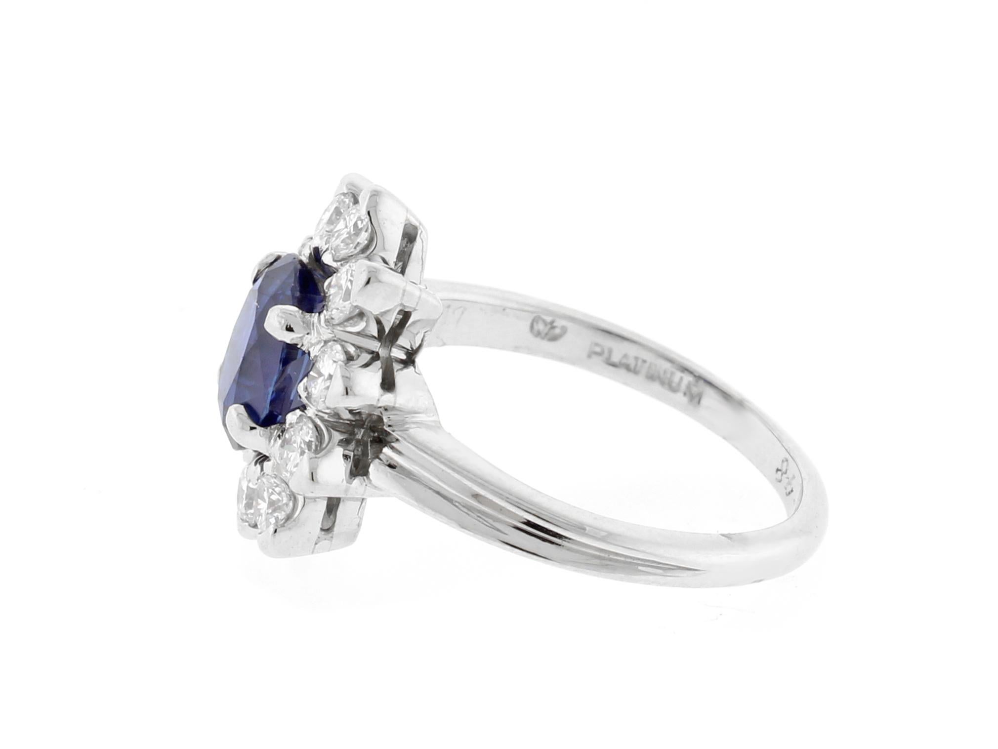 Oval Cut Cartier A.G.L Certified Non Heated Sapphire and Diamond Cluster Ring