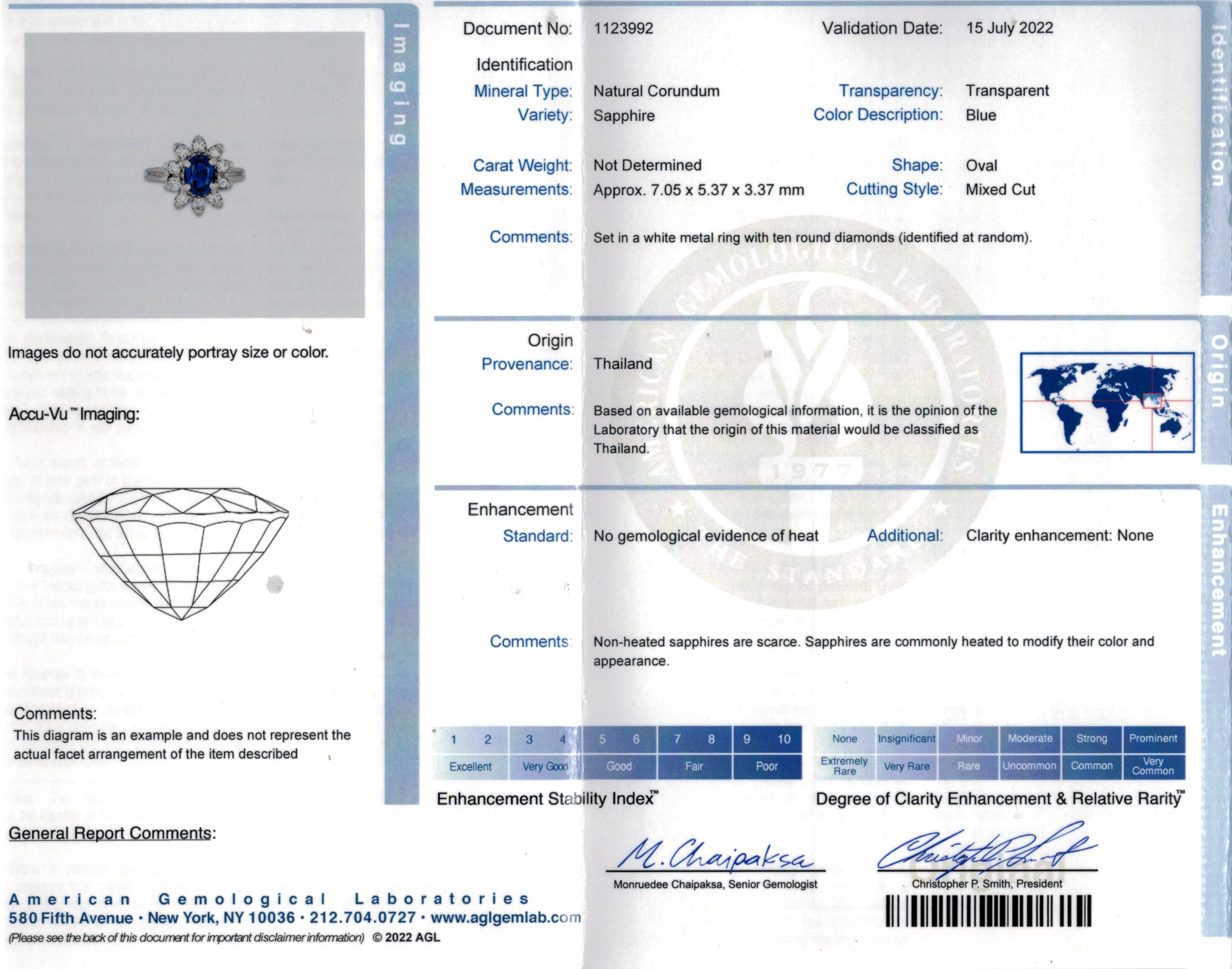 Cartier A.G.L Certified Non Heated Sapphire and Diamond Cluster Ring 1