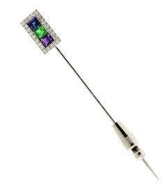 Cartier A.G.L Certified Sapphire, Emerald Amethyst and Diamond Stick Pin
