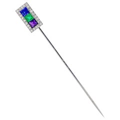 Cartier A.G.L Certified Sapphire, Emerald Amethyst and Diamond Stick Pin
