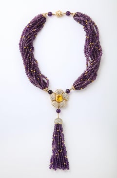Cartier AGL No Heat Ceylon Yellow Sapphire Amethyst Diamond Necklace