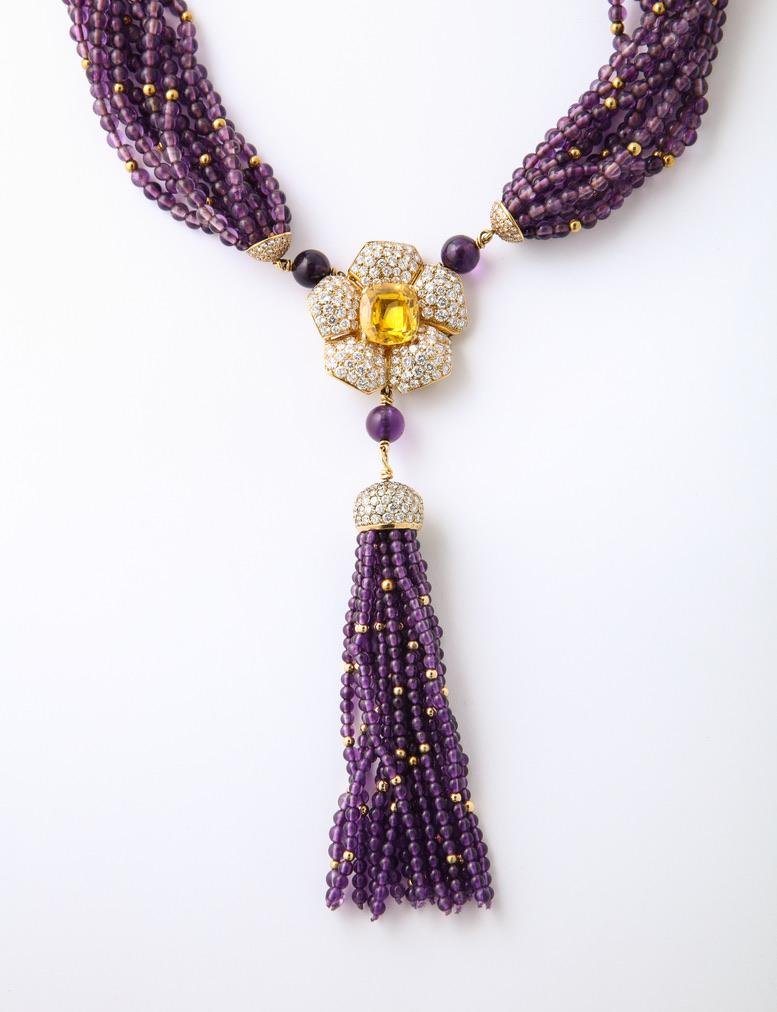 Cartier AGL No Heat Ceylon Gelb Saphir Amethyst Diamant Halskette im Zustand „Hervorragend“ in Bal Harbour, FL