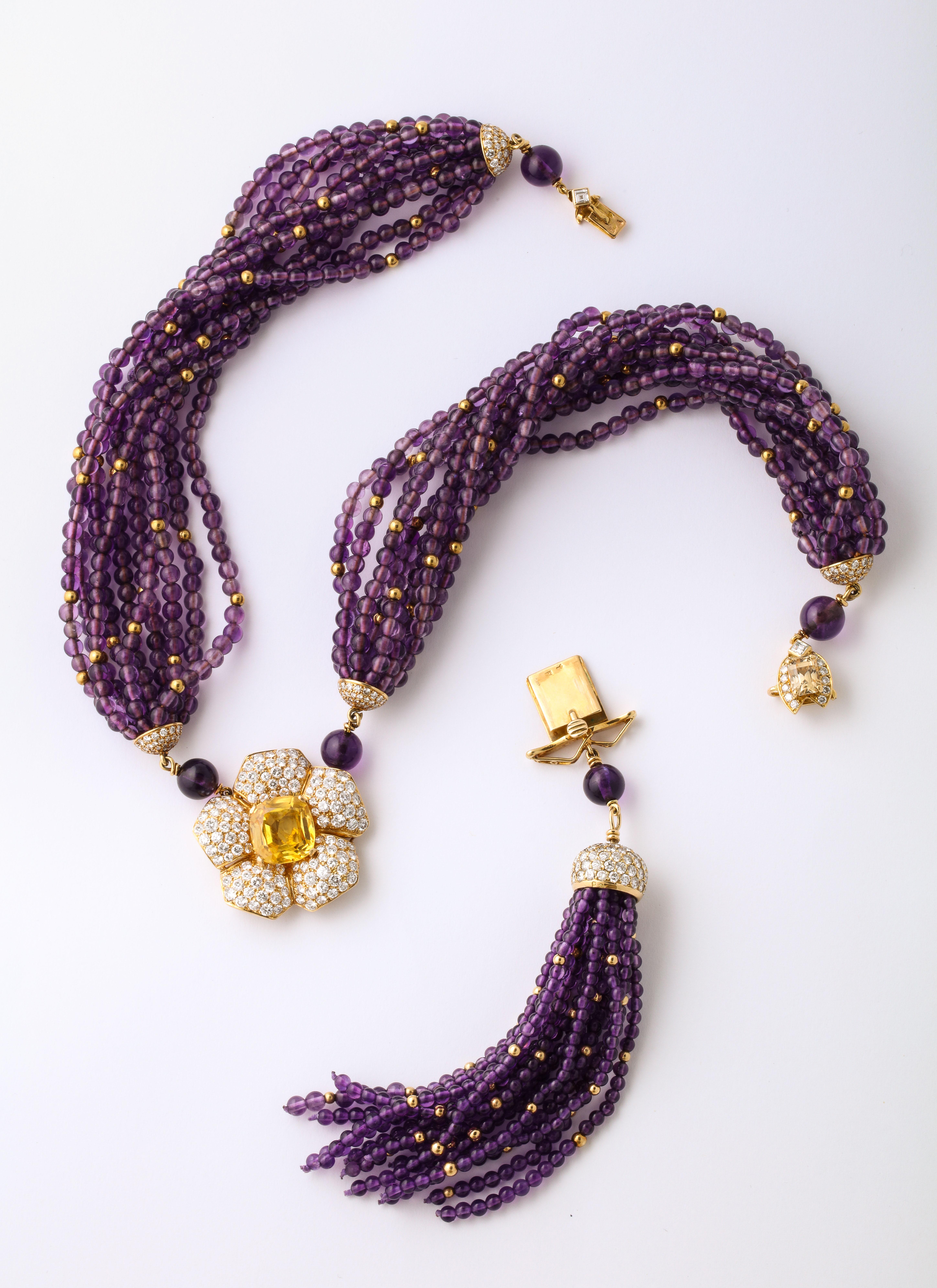 Cartier AGL No Heat Ceylon Gelb Saphir Amethyst Diamant Halskette 1