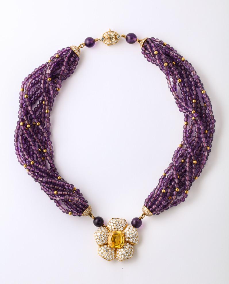 Cartier AGL No Heat Ceylon Yellow Sapphire Amethyst Diamond Necklace In Excellent Condition In Bal Harbour, FL
