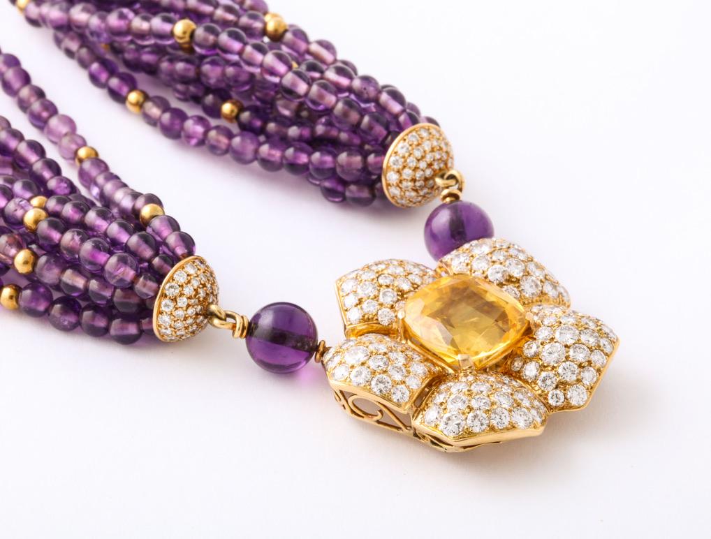 Women's or Men's Cartier AGL No Heat Ceylon Yellow Sapphire Amethyst Diamond Necklace