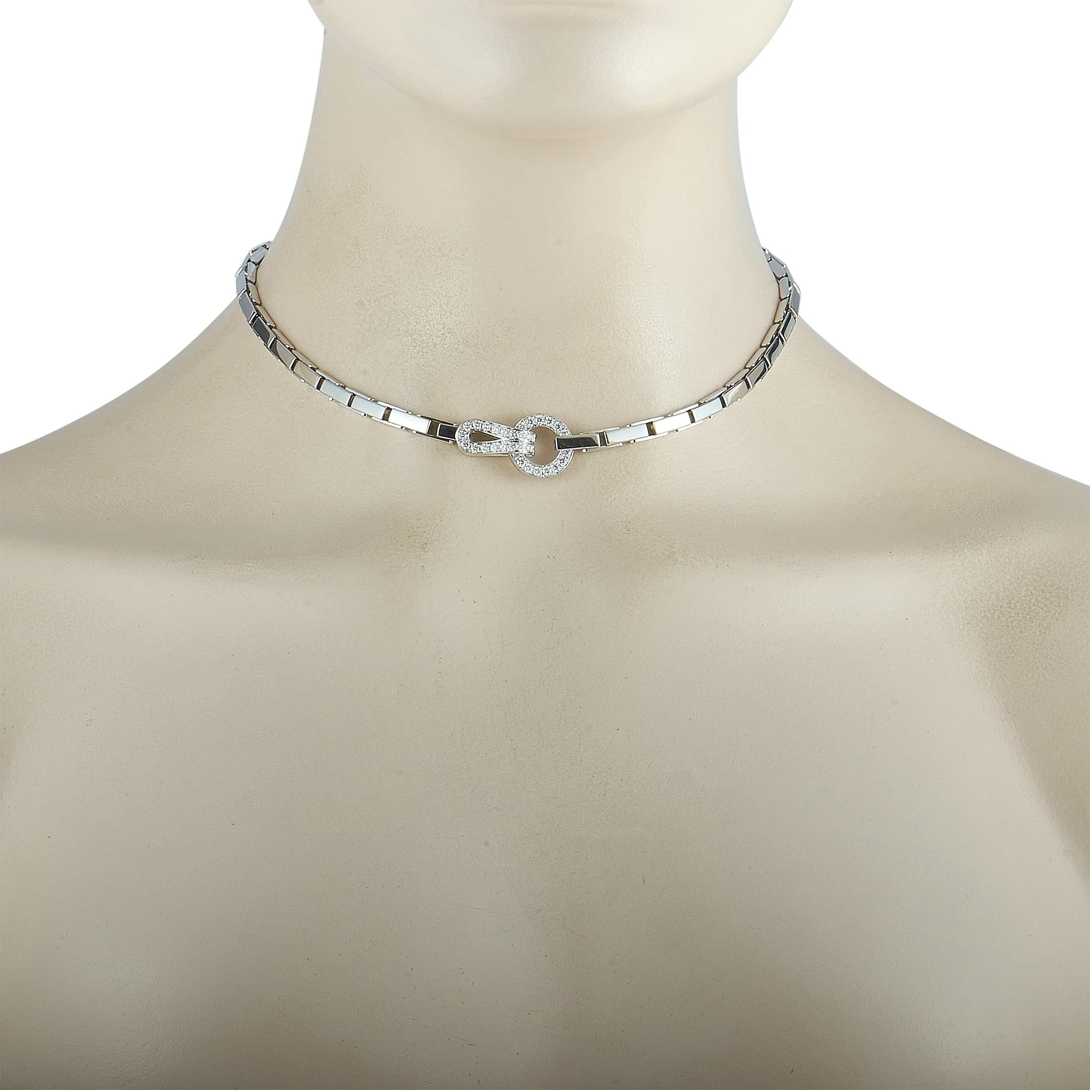 Cartier Agrafe 18 Karat White Gold 1.60 Carat Diamond Necklace In Excellent Condition In Southampton, PA