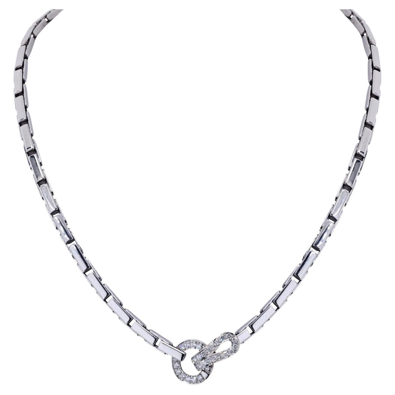 Cartier Agrafe 18K White Gold Diamond Lock Necklace en vente