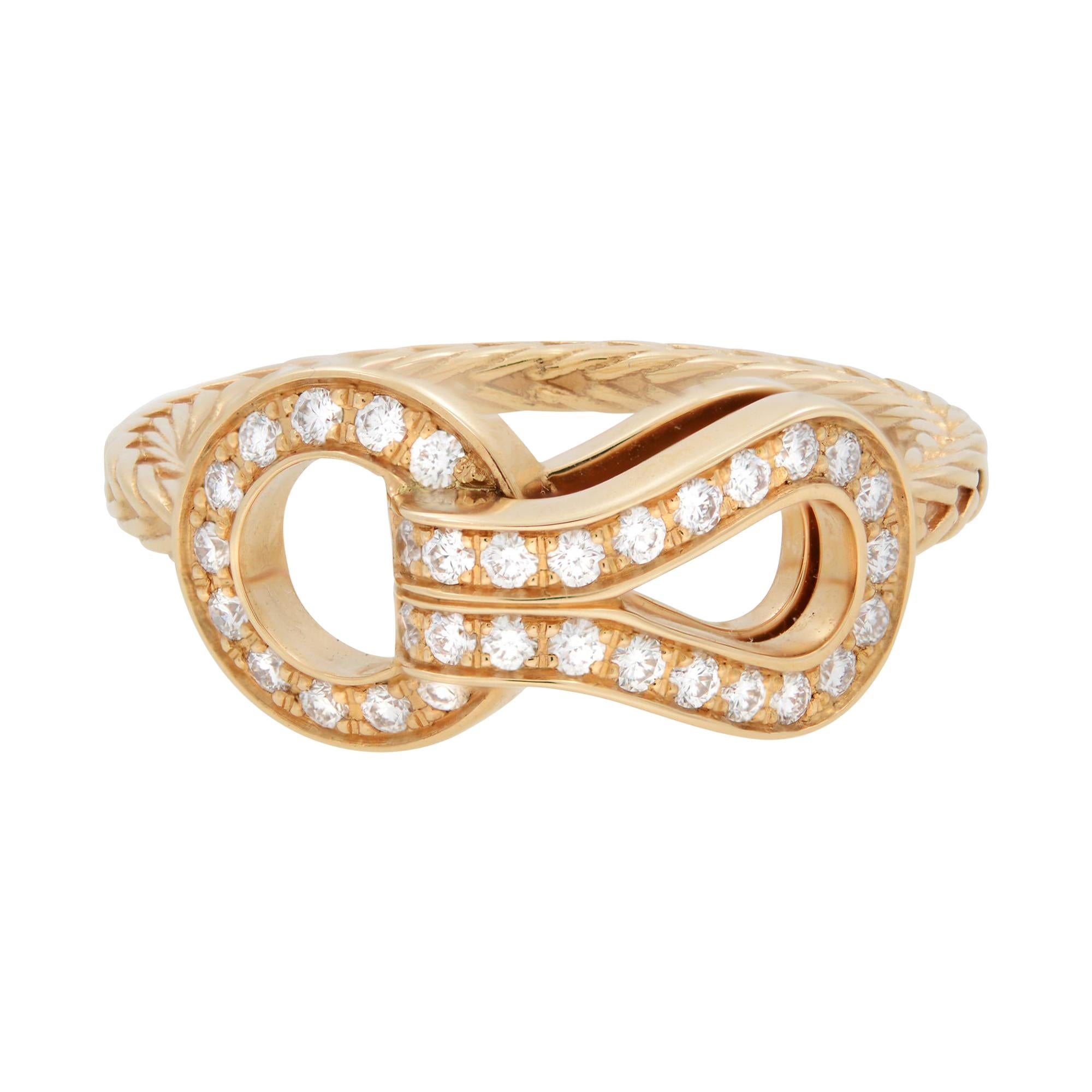 Cartier Agrafe 18k Yellow Gold Diamond Ladies Ring 0.23cttw