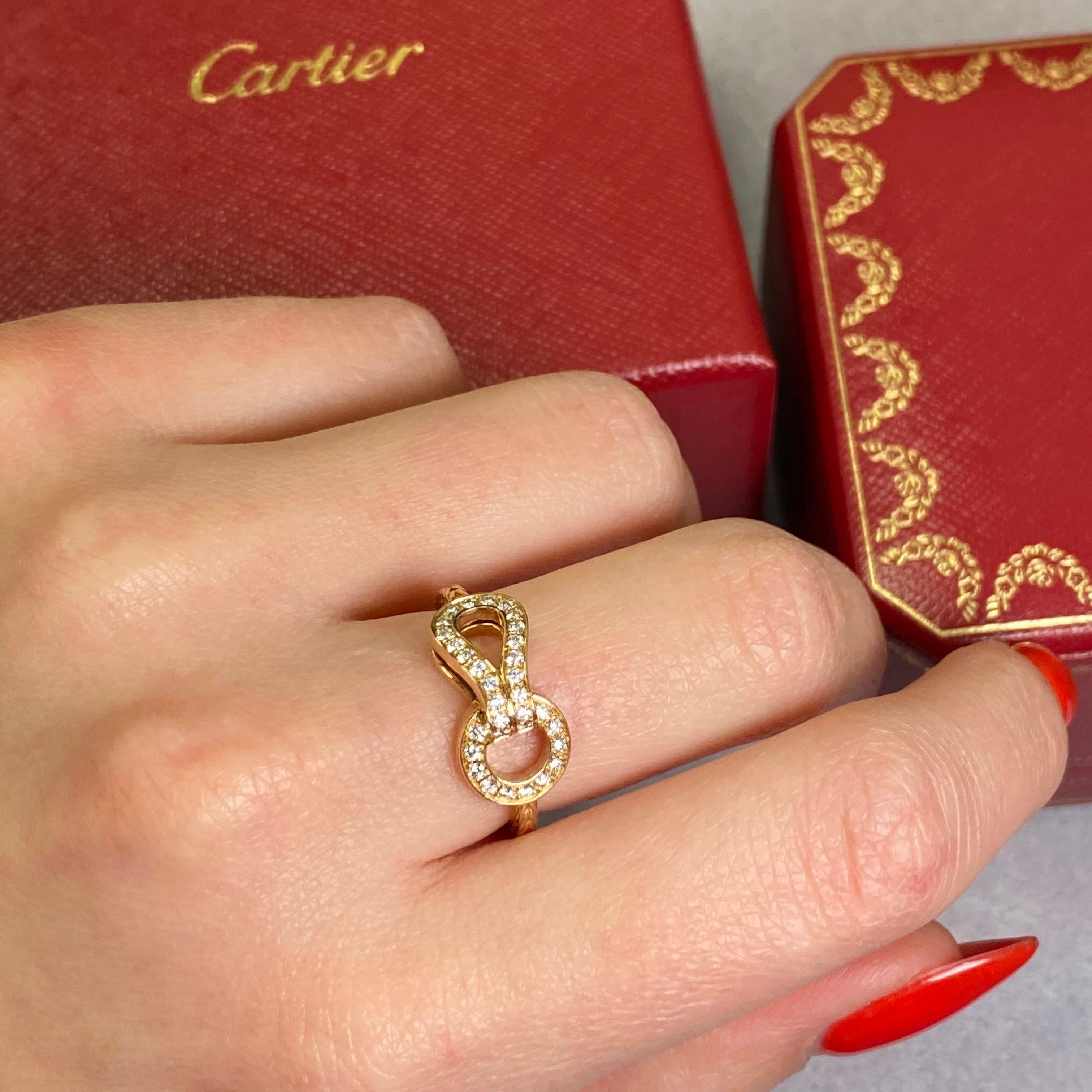 Round Cut Cartier Agrafe 18k Yellow Gold Diamond Ladies Ring 0.23cttw