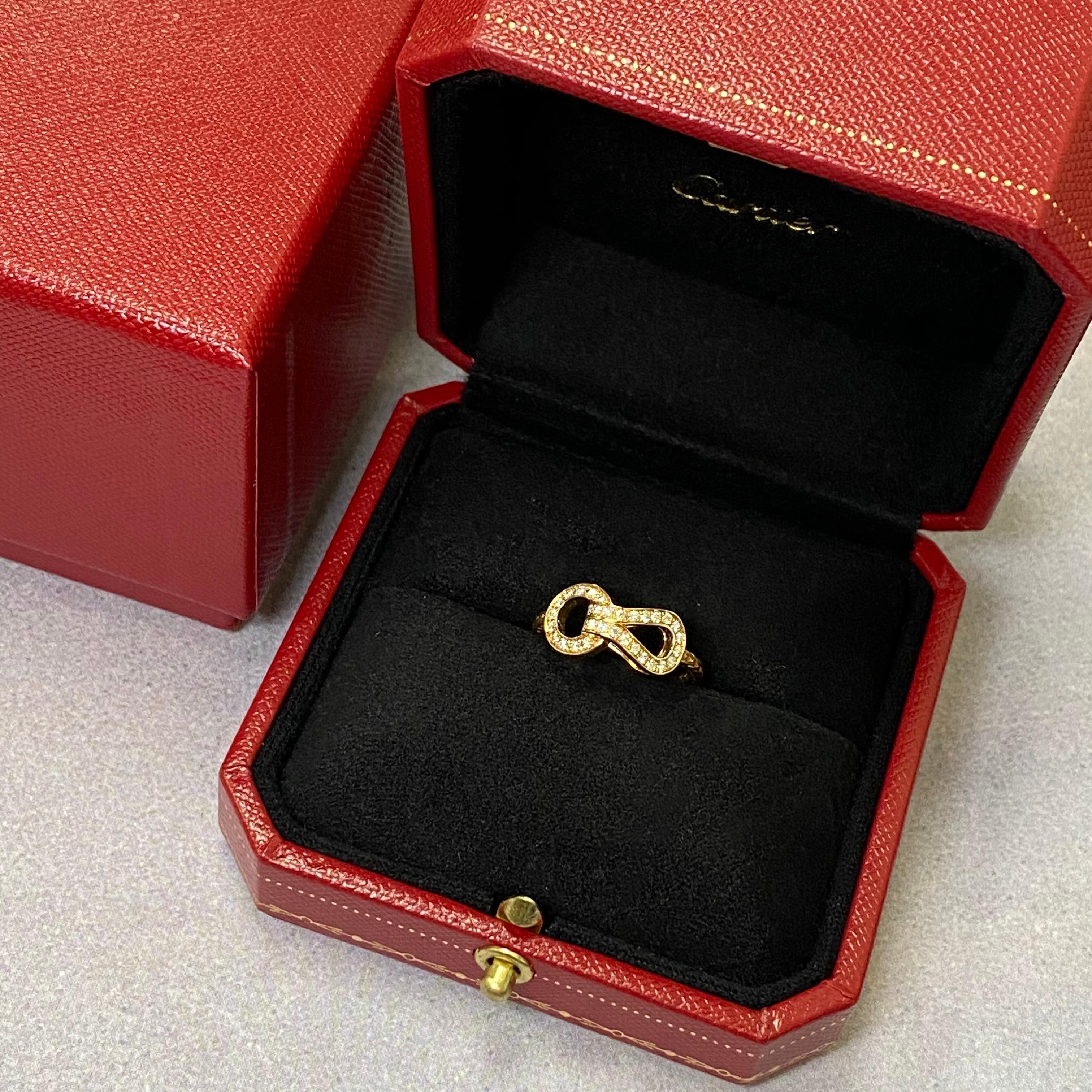 Cartier Agrafe 18k Yellow Gold Diamond Ladies Ring 0.23cttw In Excellent Condition In New York, NY