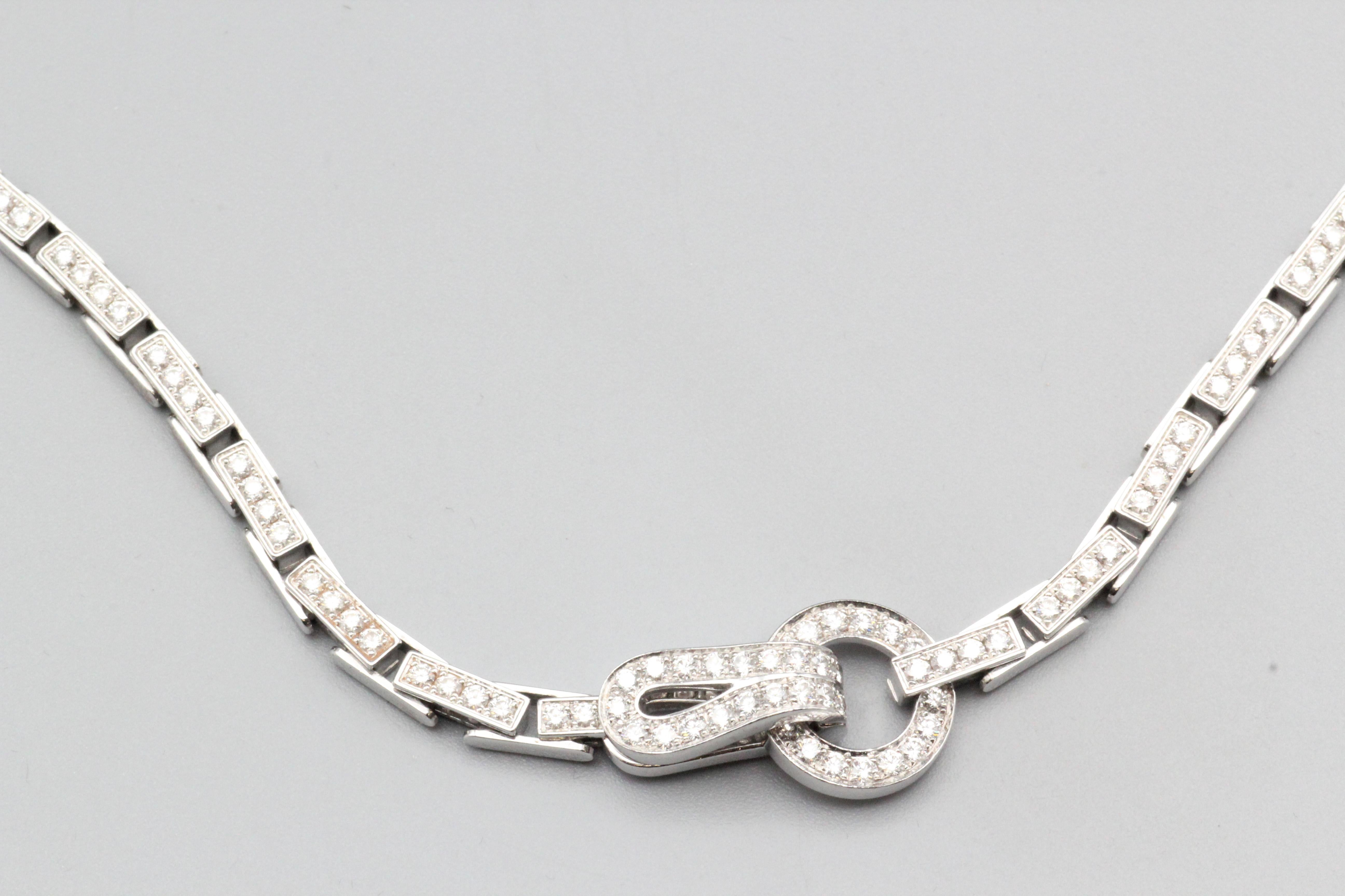 Cartier Agrafe All Diamond 18k White Gold Necklace In Good Condition For Sale In New York, NY