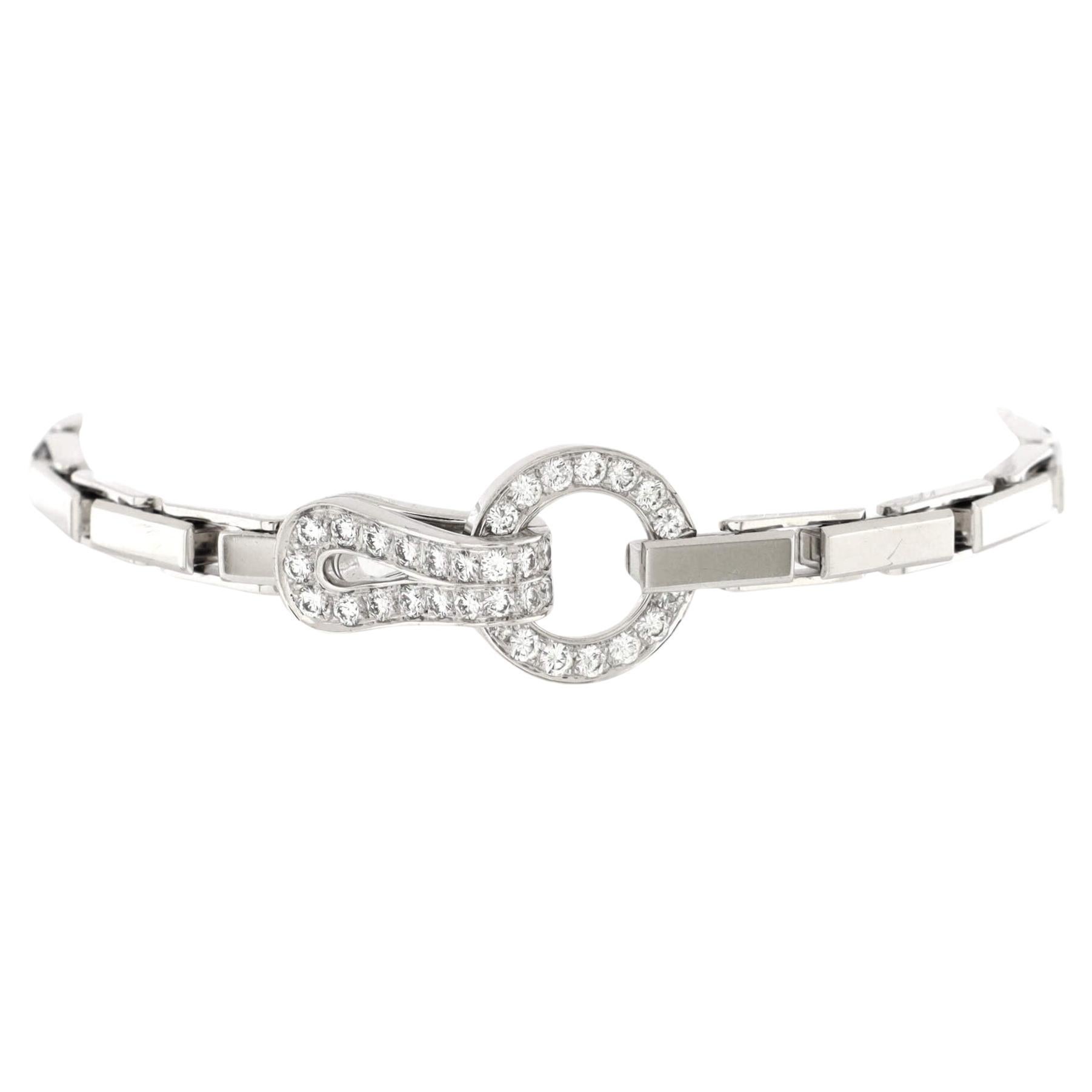 Cartier Agrafe Chain Link Bracelet 18K White Gold and Diamonds For Sale