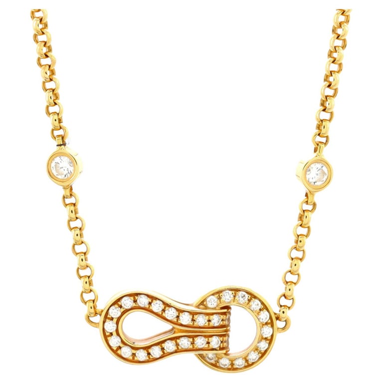 Cartier Agrafe Chain Pendant Necklace 18k Yellow Gold with Diamonds For