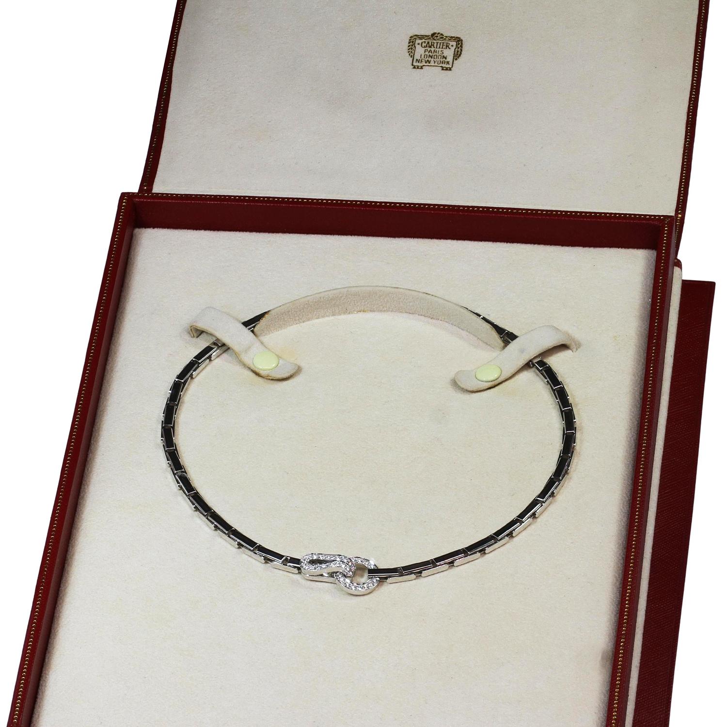 Cartier Agrafe Diamond 18k White Gold Necklace In Excellent Condition In New York, NY