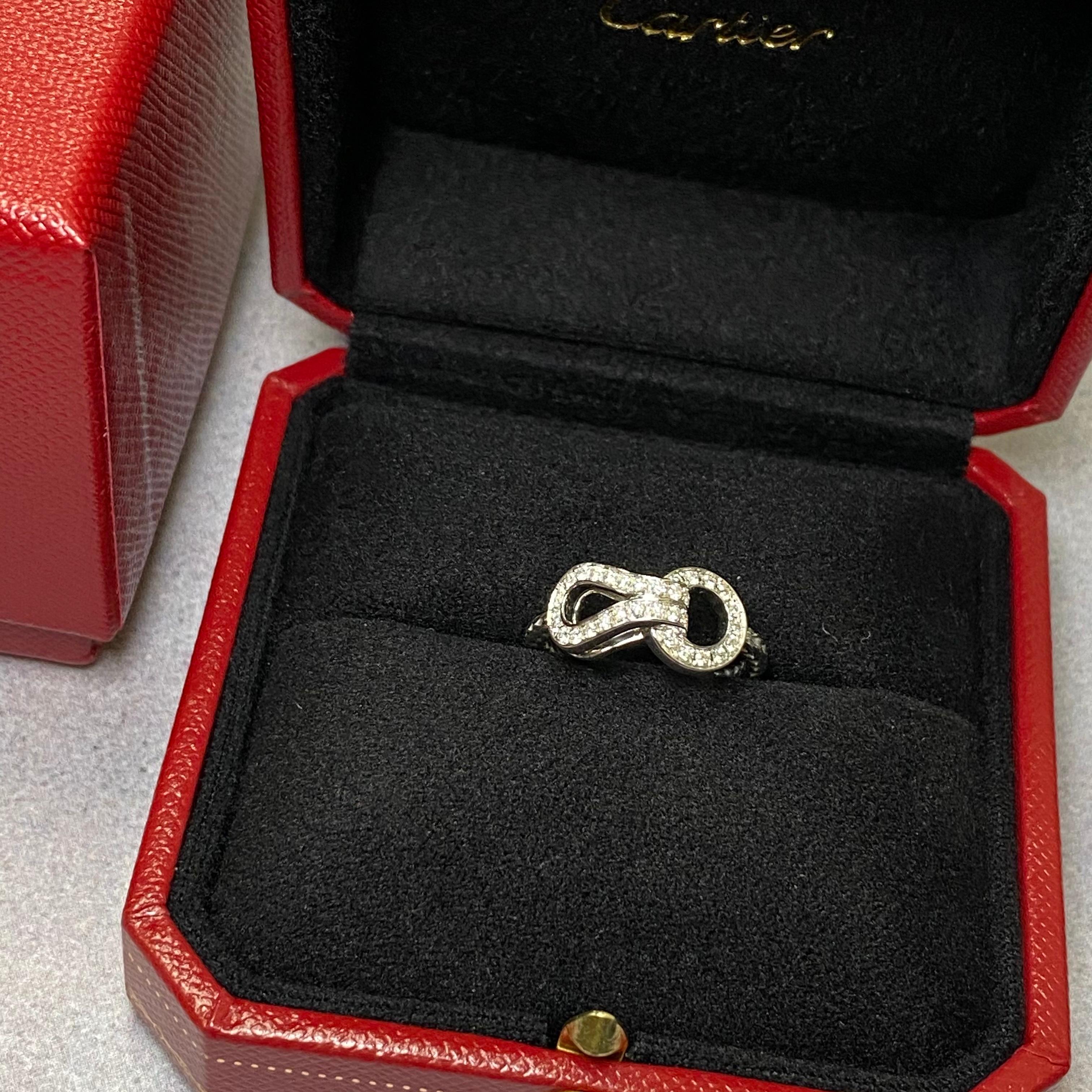 Cartier Agrafe Diamond Ladies Ring 18K White Gold 0.23 Cttw In Excellent Condition In New York, NY