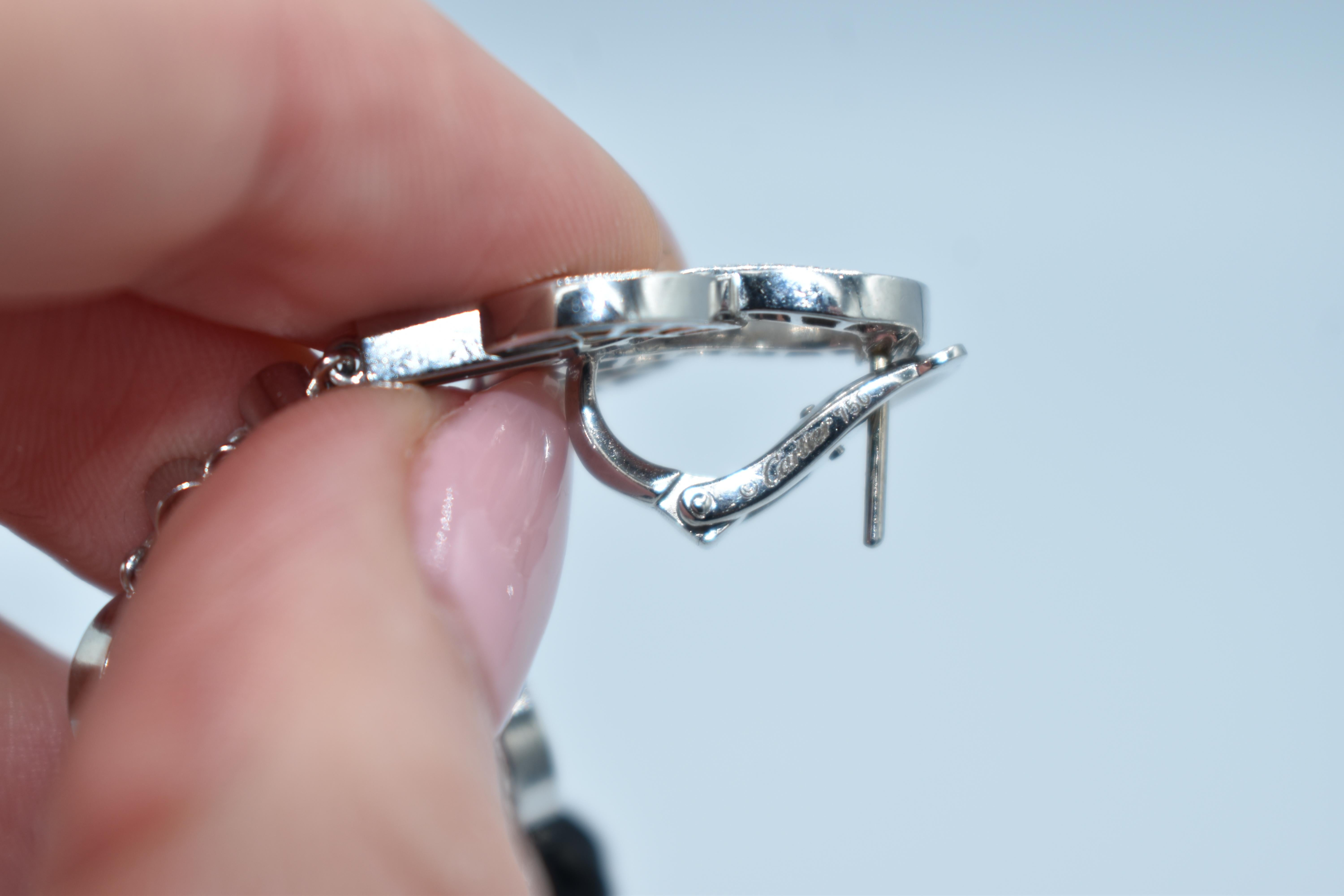Cartier Agrafe Diamond Onyx 18ct White Gold Long Earrings In Excellent Condition In London, GB