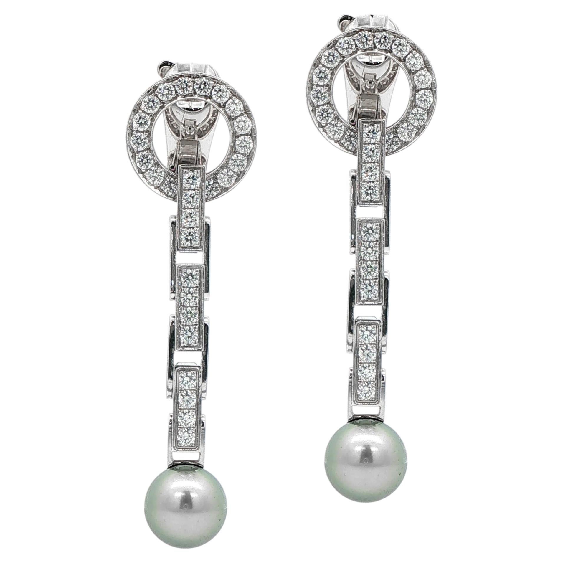 Cartier Agrafe Diamond Pearl Drop Earrings