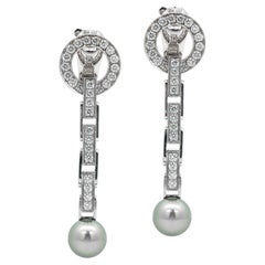 Cartier Agrafe Diamond Pearl Drop Earrings