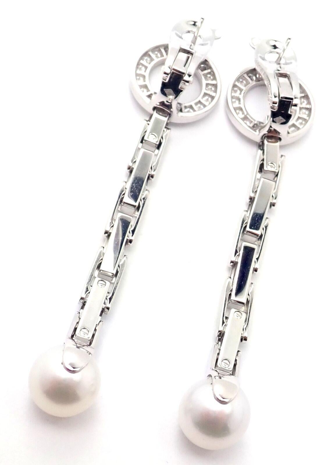 Cartier Agrafe Diamond Pearl White Gold Drop Earrings 2