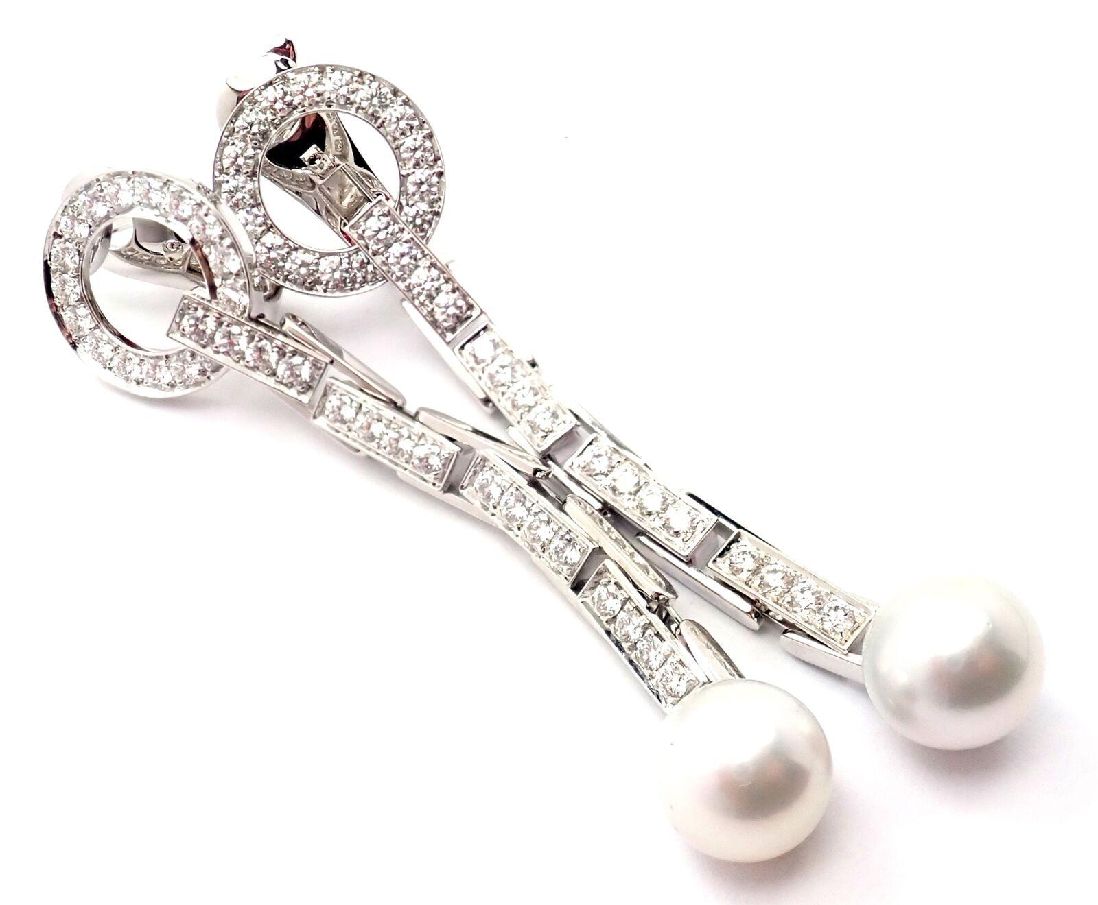 Cartier Agrafe Diamond Pearl White Gold Drop Earrings 3
