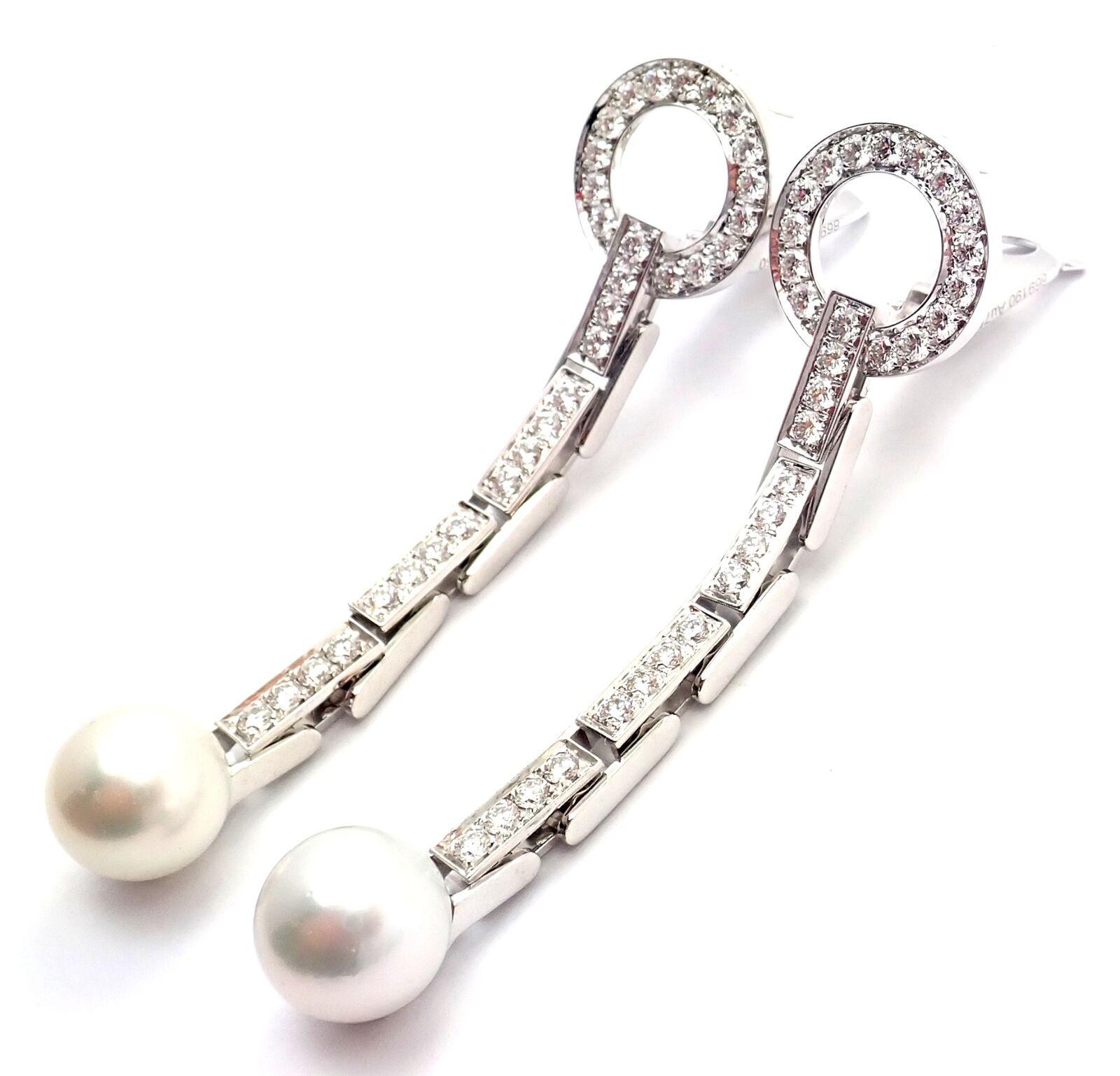 Cartier Agrafe Diamond Pearl White Gold Drop Earrings 4