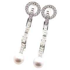Cartier Agrafe Diamond Pearl White Gold Drop Earrings