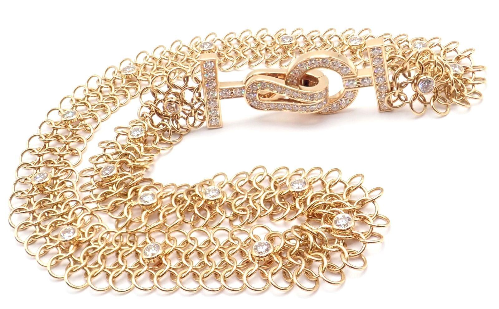 18k Rose Gold Diamond Agrafe Link Bracelet by Cartier.
With 77 Round brilliant cut diamonds VVS1 clarity F color Total Diamond Weight approximately 2.76ct
Details:
Size: 17
Width: single 15mm double 30mm
Weight: 29.3 grams
Stamped Hallmarks: Cartier