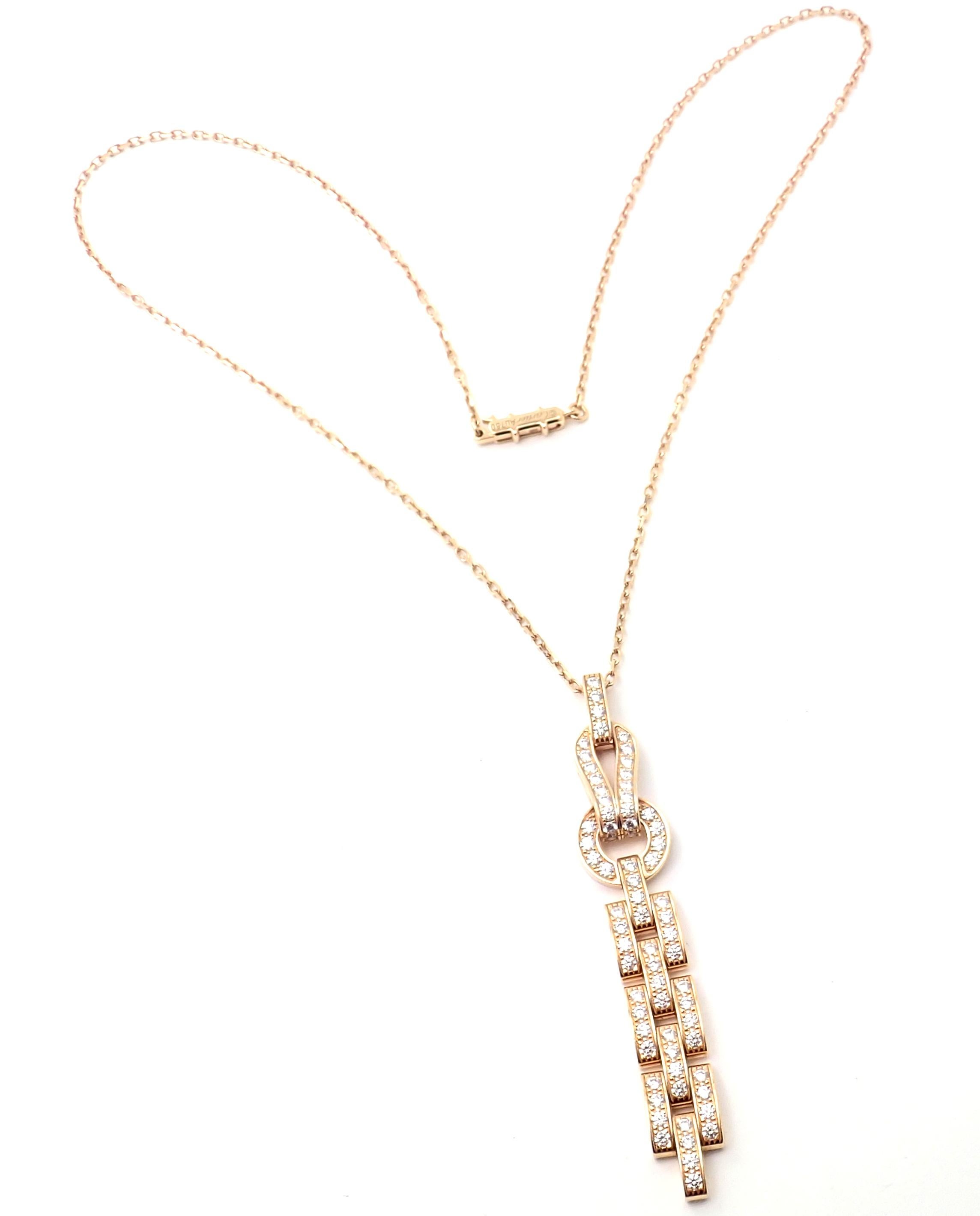 18k Rose Gold Diamond Agrafe Pendant Necklace by Cartier.
With 73 Round brilliant cut diamonds VVS1 clarity F color Total Diamond Weight approx. 1.48ct
Details:
Length: 17