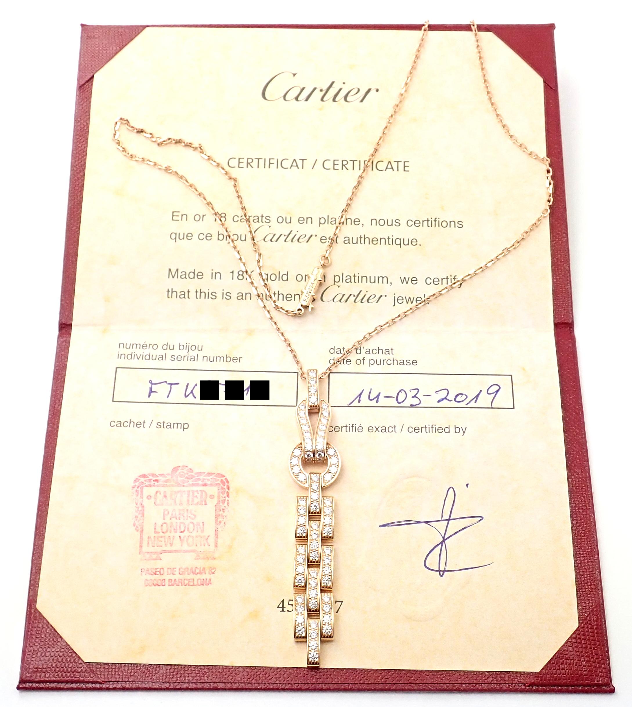 Brilliant Cut Cartier Agrafe Diamond Rose Gold Pendant Necklace