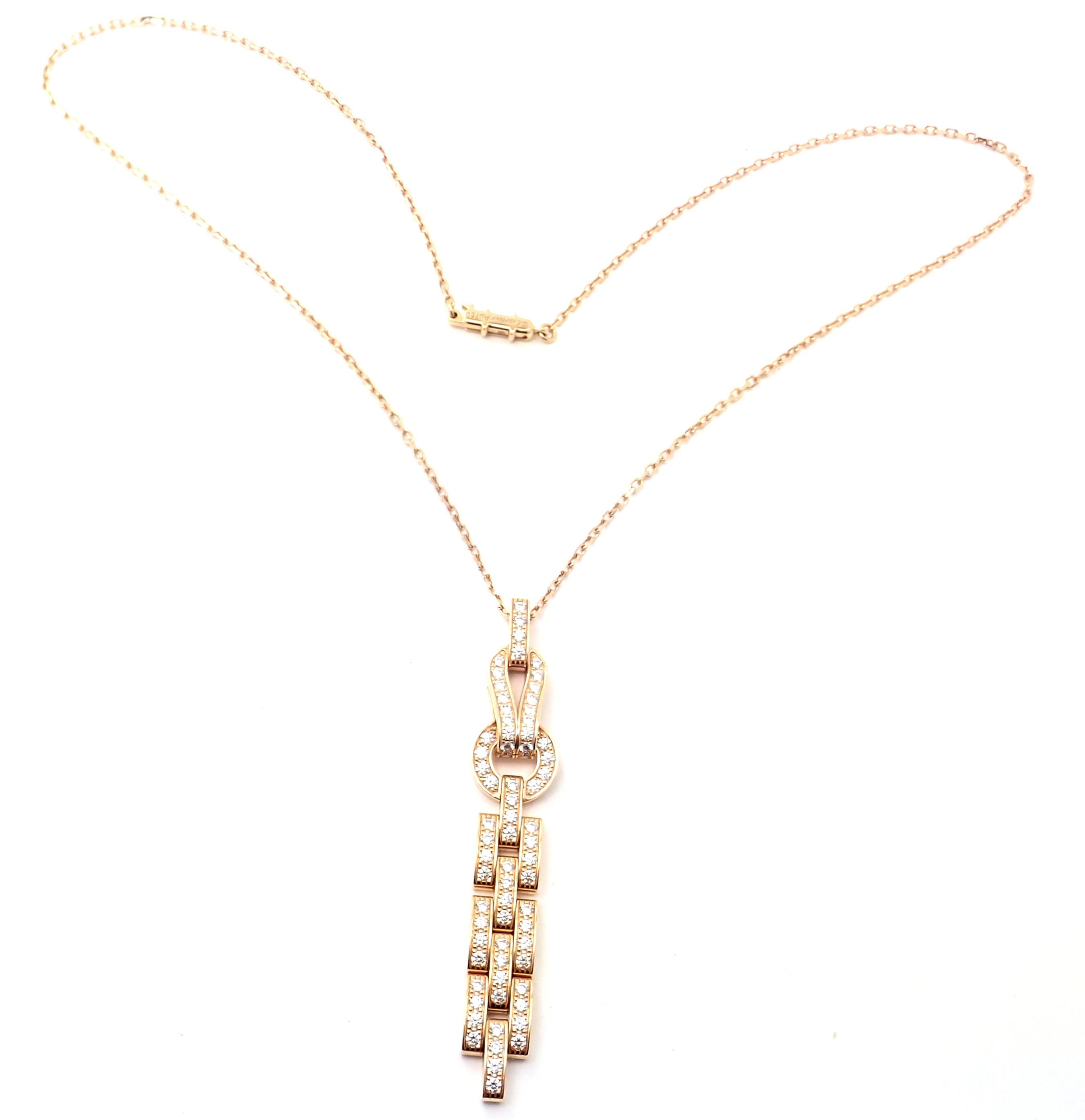 Cartier Agrafe Diamond Rose Gold Pendant Necklace In Excellent Condition In Holland, PA