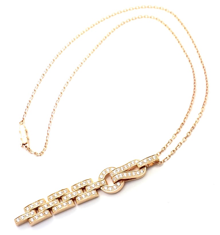Cartier Agrafe Diamond Rose Gold Pendant Necklace at 1stDibs