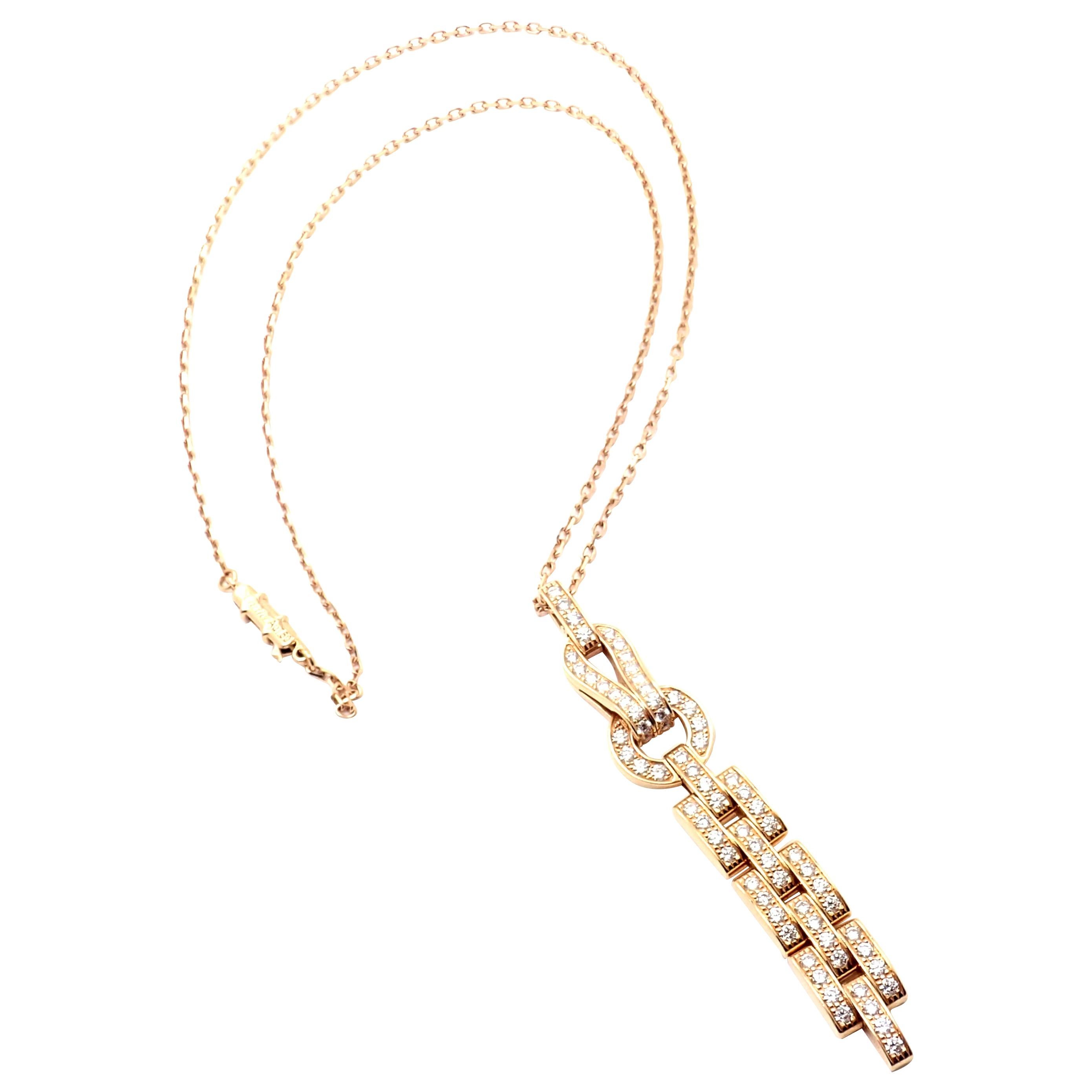 Cartier Agrafe Diamond Rose Gold Pendant Necklace