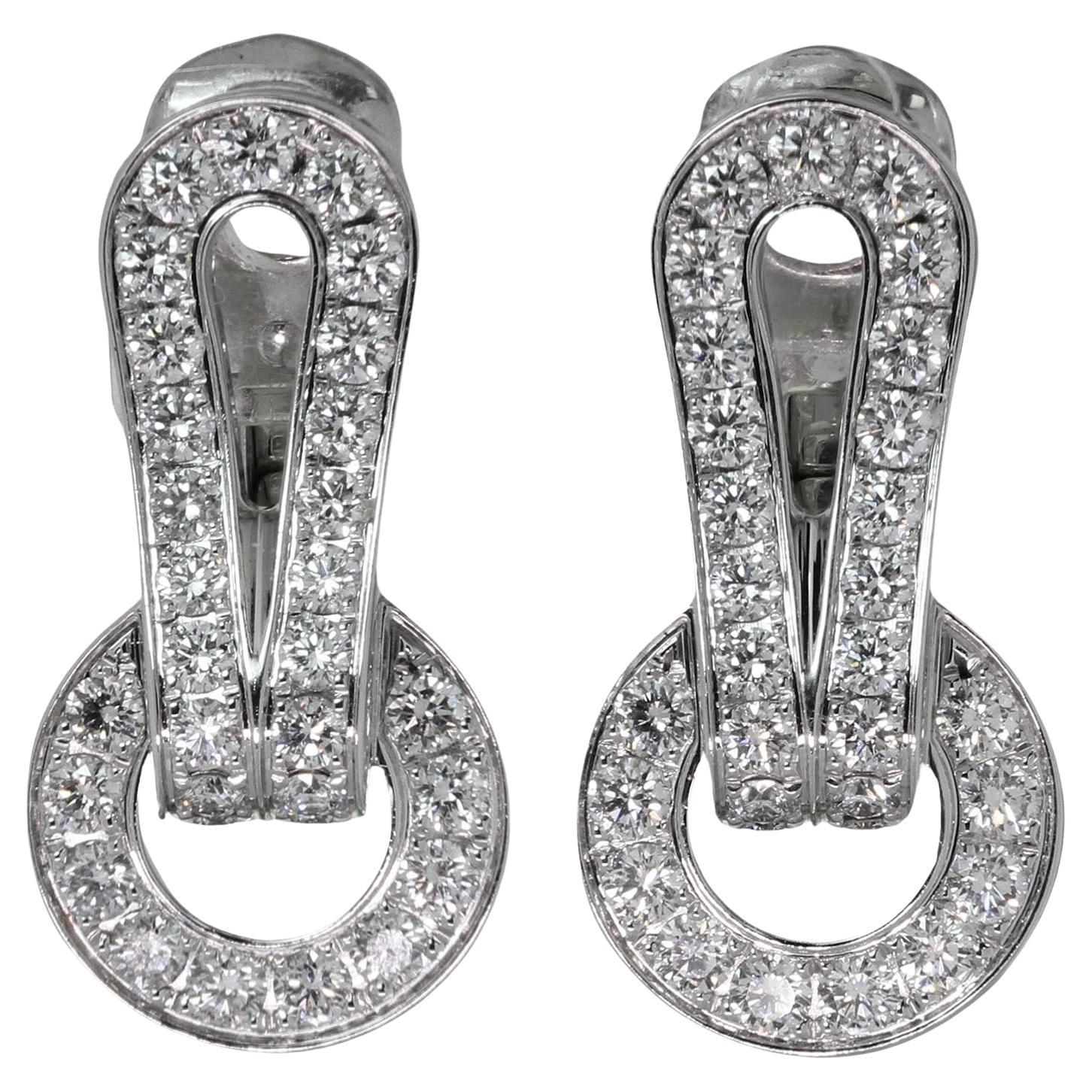 CARTIER Agrafe Diamond White Gold Earrings For Sale