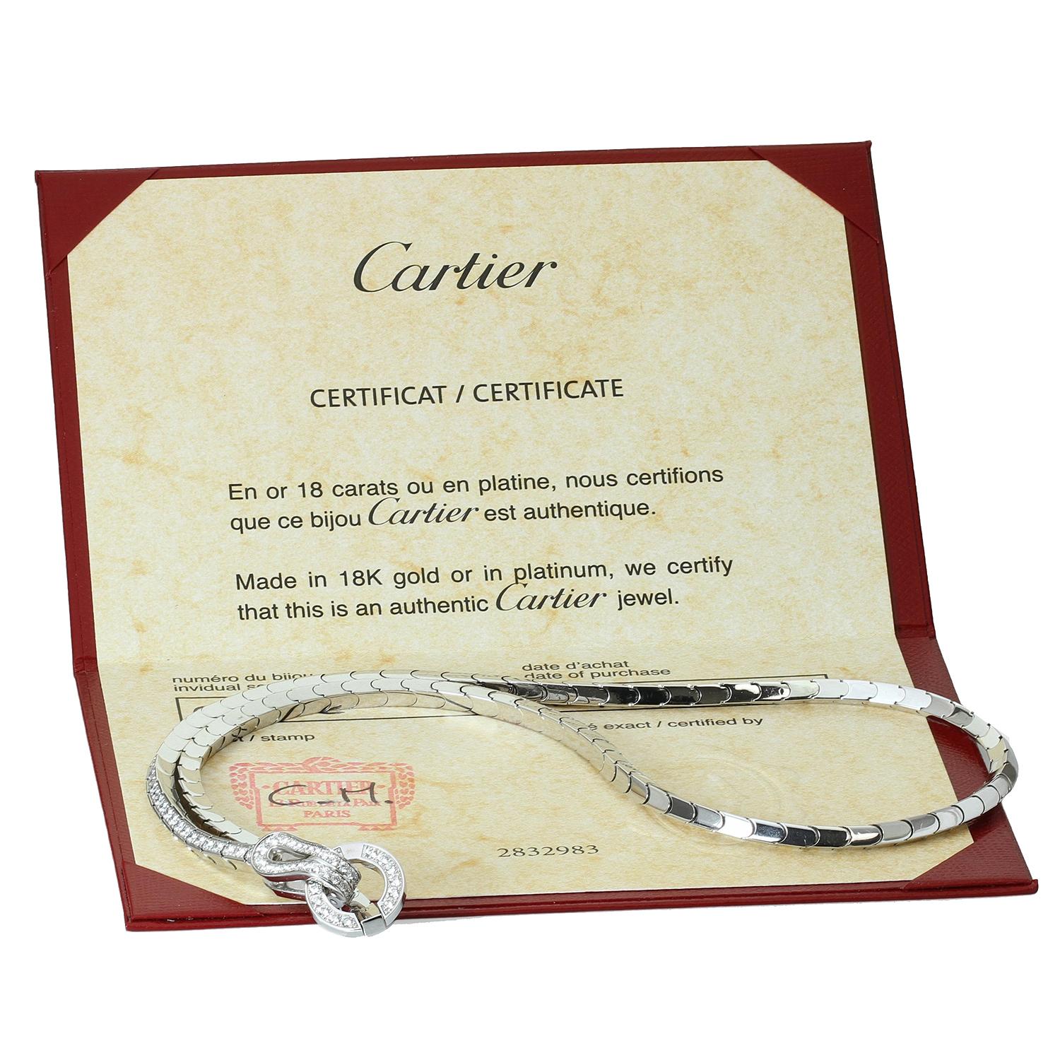 Brilliant Cut Cartier Agrafe Diamond White Gold Necklace Papers