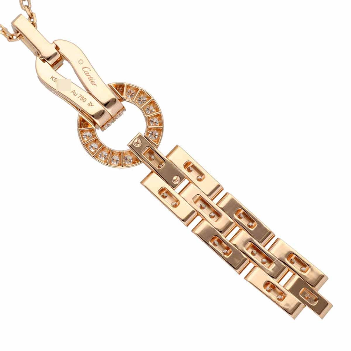 Round Cut Cartier Agrafe Diamonds 1.48cts 18K Pink Gold Pendant Necklace For Sale
