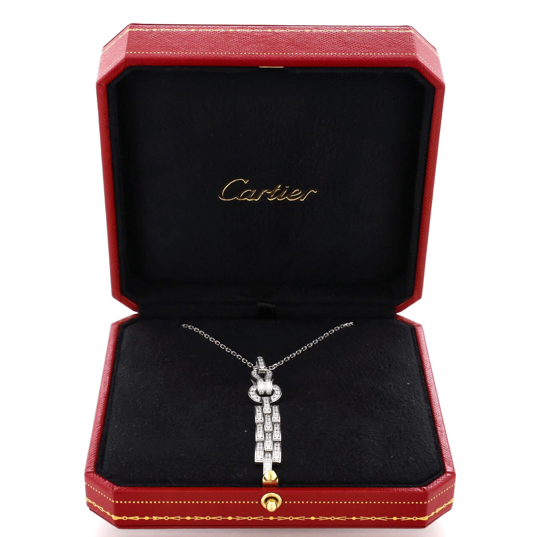 Cartier Agrafe Drop Pendant Necklace 18k White Gold and Diamonds In Good Condition In New York, NY