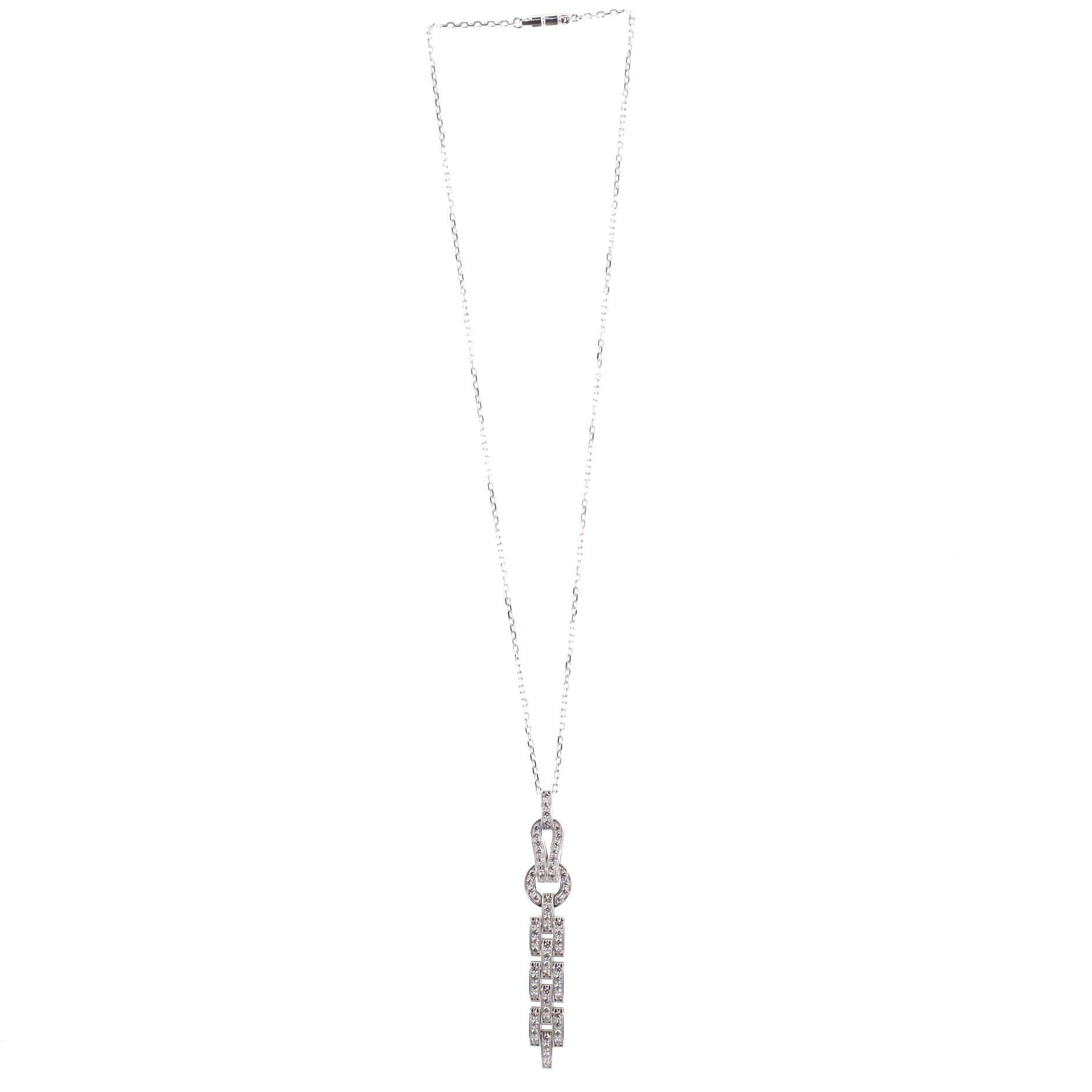 Women's Cartier Agrafe Drop Pendant Necklace 18k White Gold and Diamonds