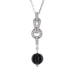 Cartier Agrafe Drop Pendant Necklace 18K White Gold with Diamonds, Onyx
