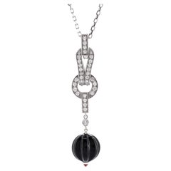 Cartier Agrafe Drop Pendant Necklace 18K White Gold with Diamonds, Onyx