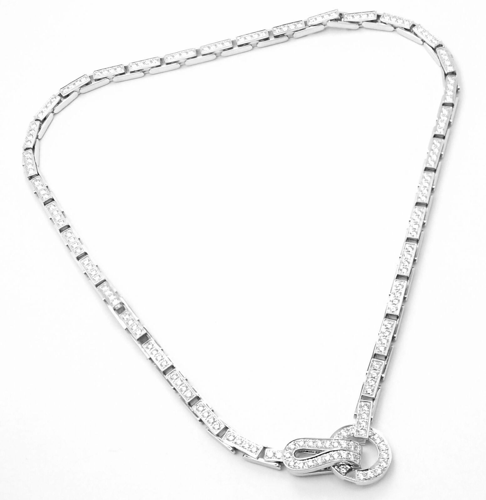 Women's or Men's Cartier Agrafe Full Diamond Link White Gold Necklace Certificate For Sale